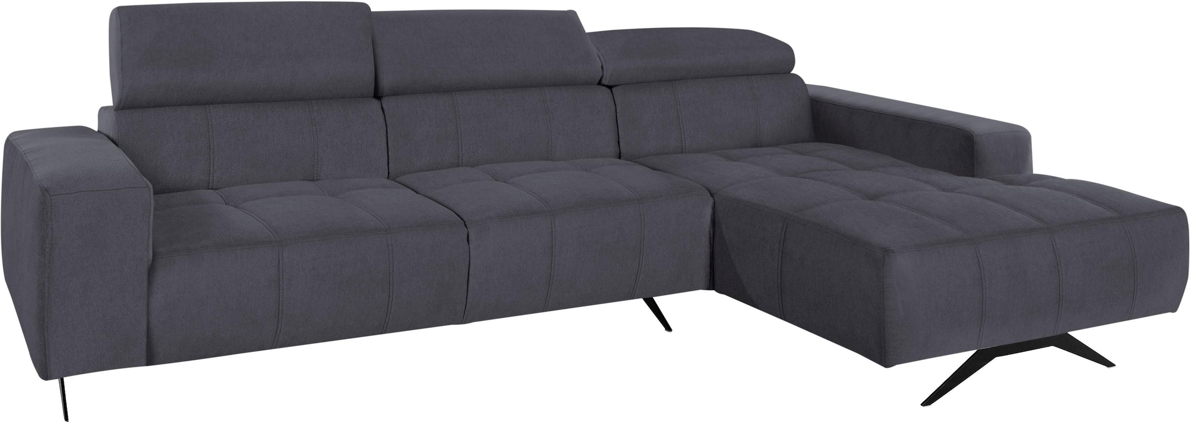 DOMO collection Ecksofa »Trento L-Form, mit Kufenfuß oder Einzelfuß«, wahlweise mit Kopfteilverstellung, Recamiere links/rechts bestellbar