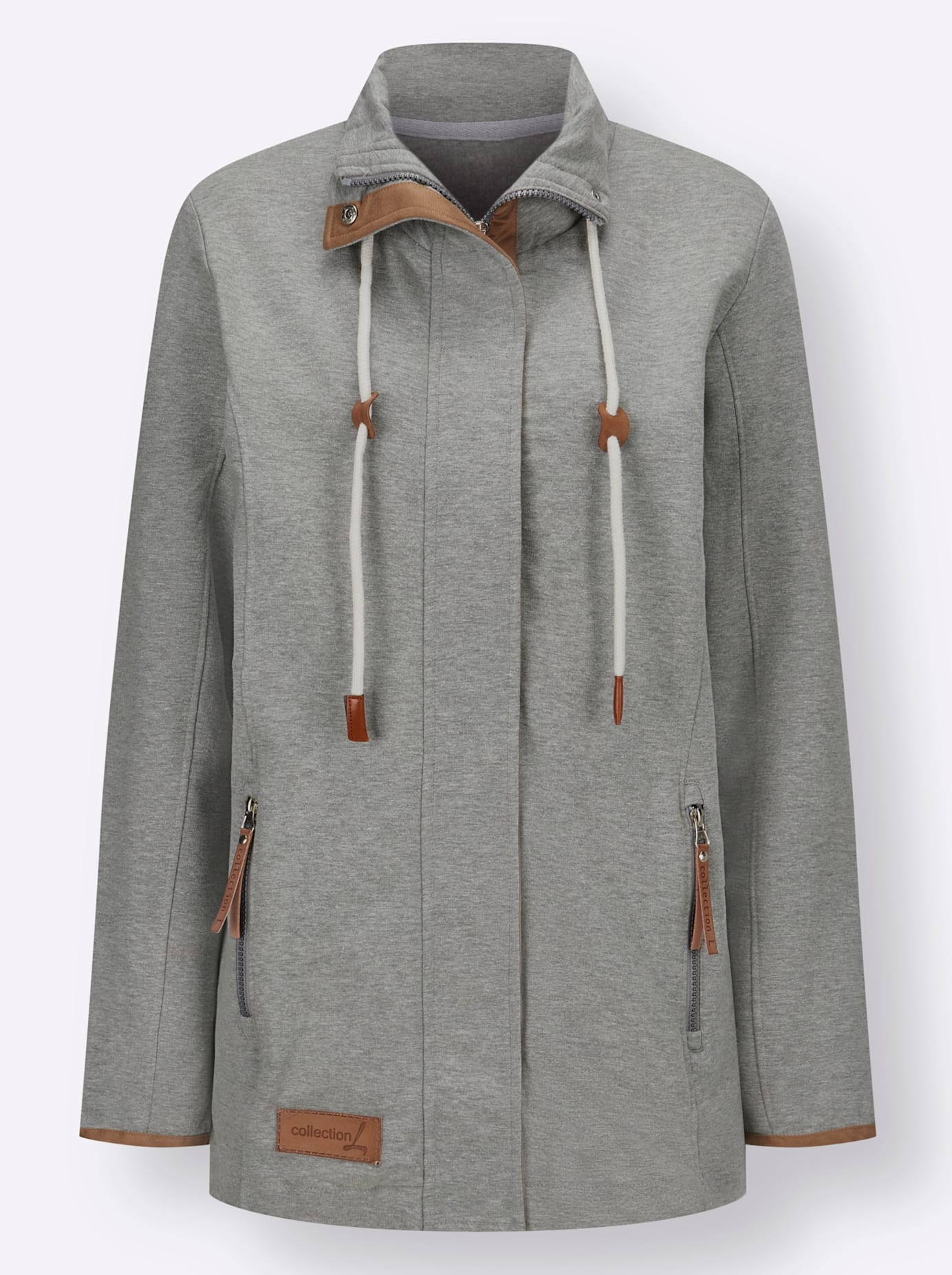 Shirtjacke CASUAL LOOKS "Sweatjacke", Damen, Gr. 38, grau (steingrau, meliert), 88% Baumwolle, 12% Polyester, meliert, Shirts Shirtjacke 2