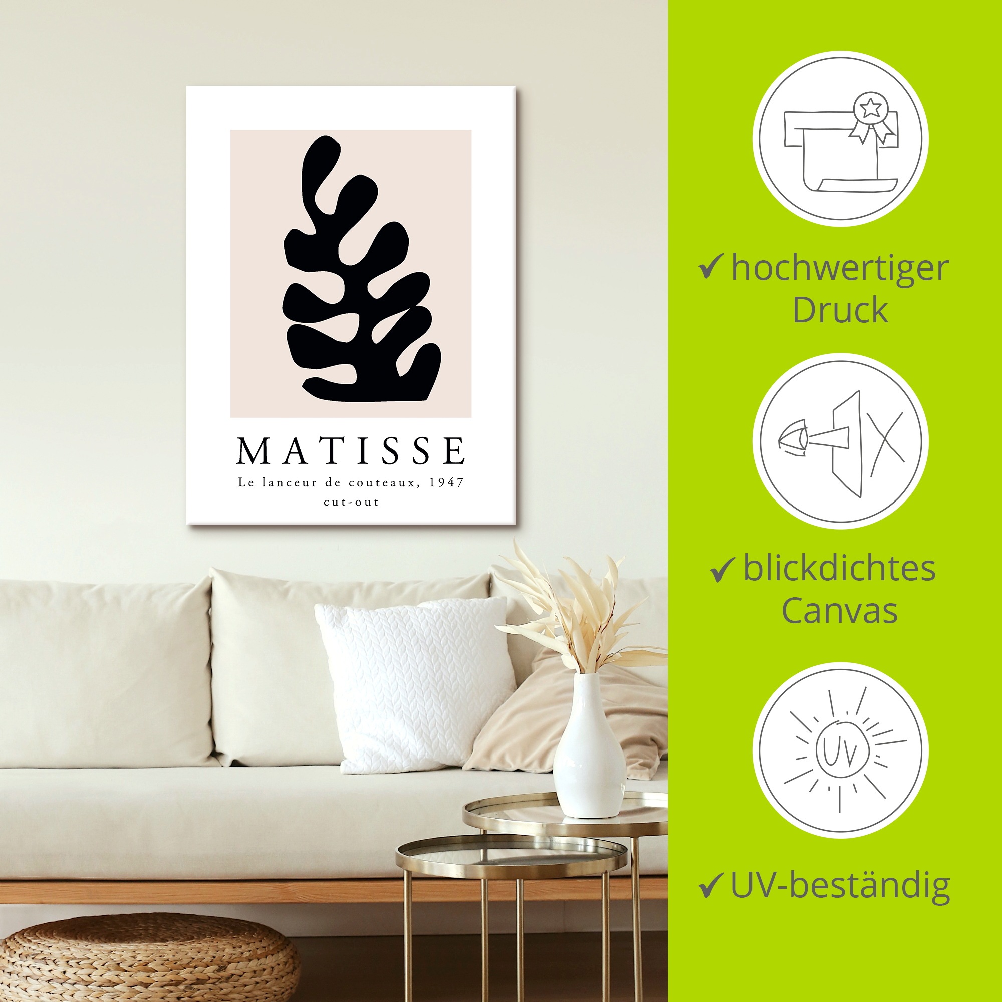 Artland Wandbild "Matisse der Messerwerfer - schwarz" Muster 1 Stk. tlg. als Alubild, Leinwandbild, Poster, Wandaufkleber in verschied. Größen