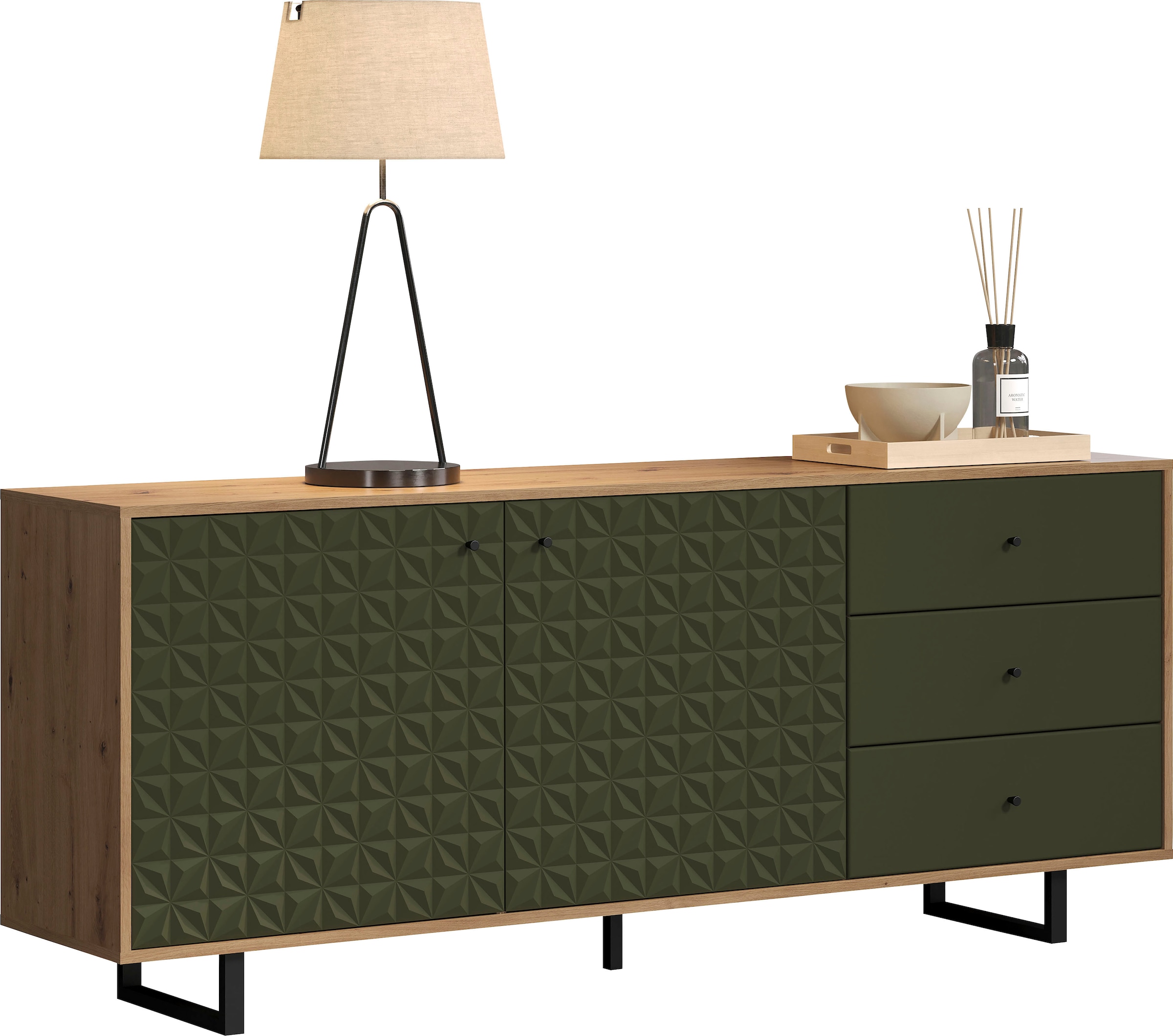 Home affaire Sideboard »Ferretti« Wohnzimmerkommode mit besonderer Fräsung und Füße/Griffe aus Metall
