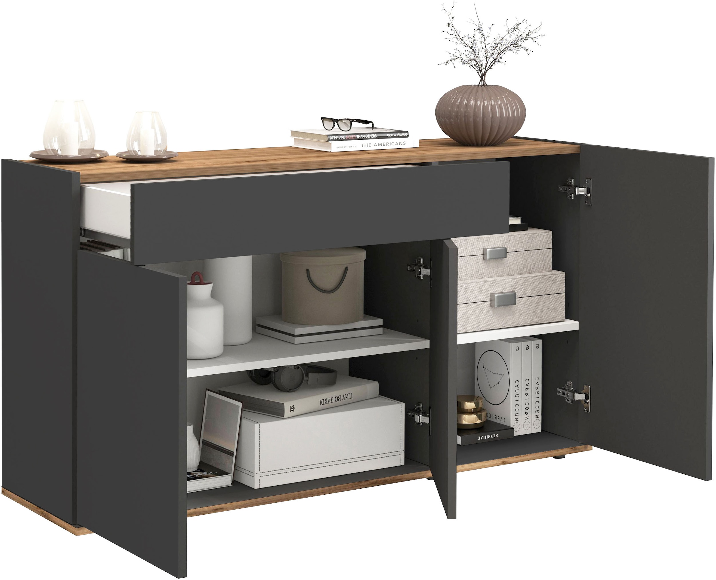 INOSIGN Sideboard »Garda, Kommode, Schrank, Kredenz«, 3 Türen, 1 Schublade, grifflos Breite 120,1 cm