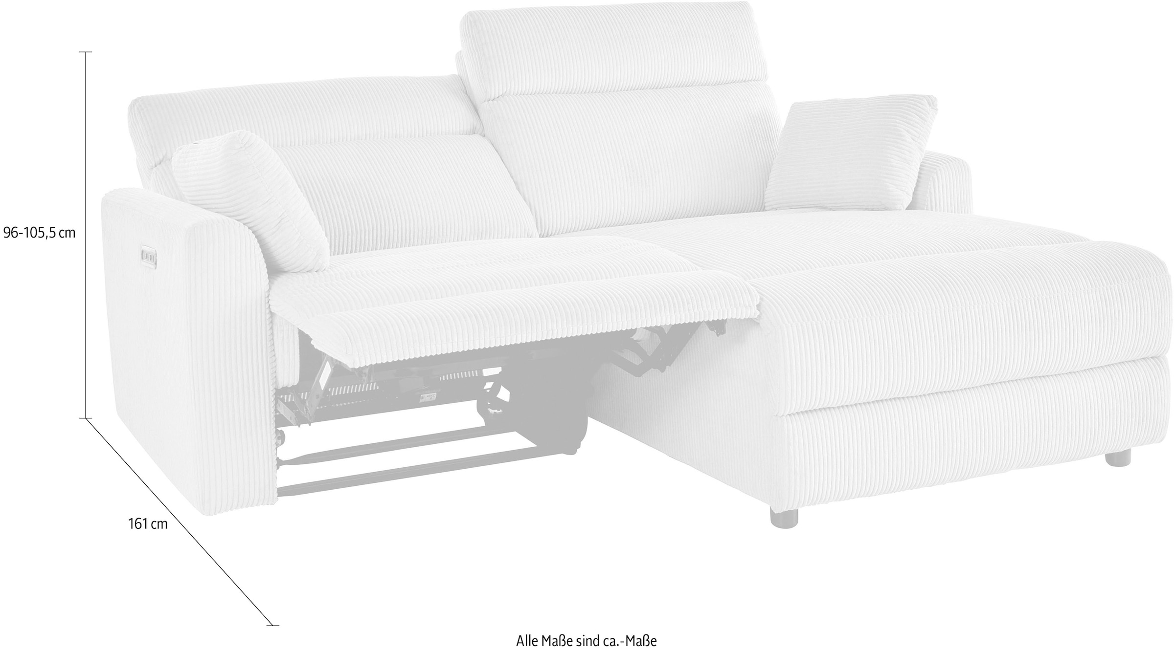 INOSIGN Ecksofa »JENNA, L-Form, 209cm, manuelle u. elektrische Funktion, mit USB A/C,«, Liegefunktion 105°-150°, Federkern, Struktur fein
