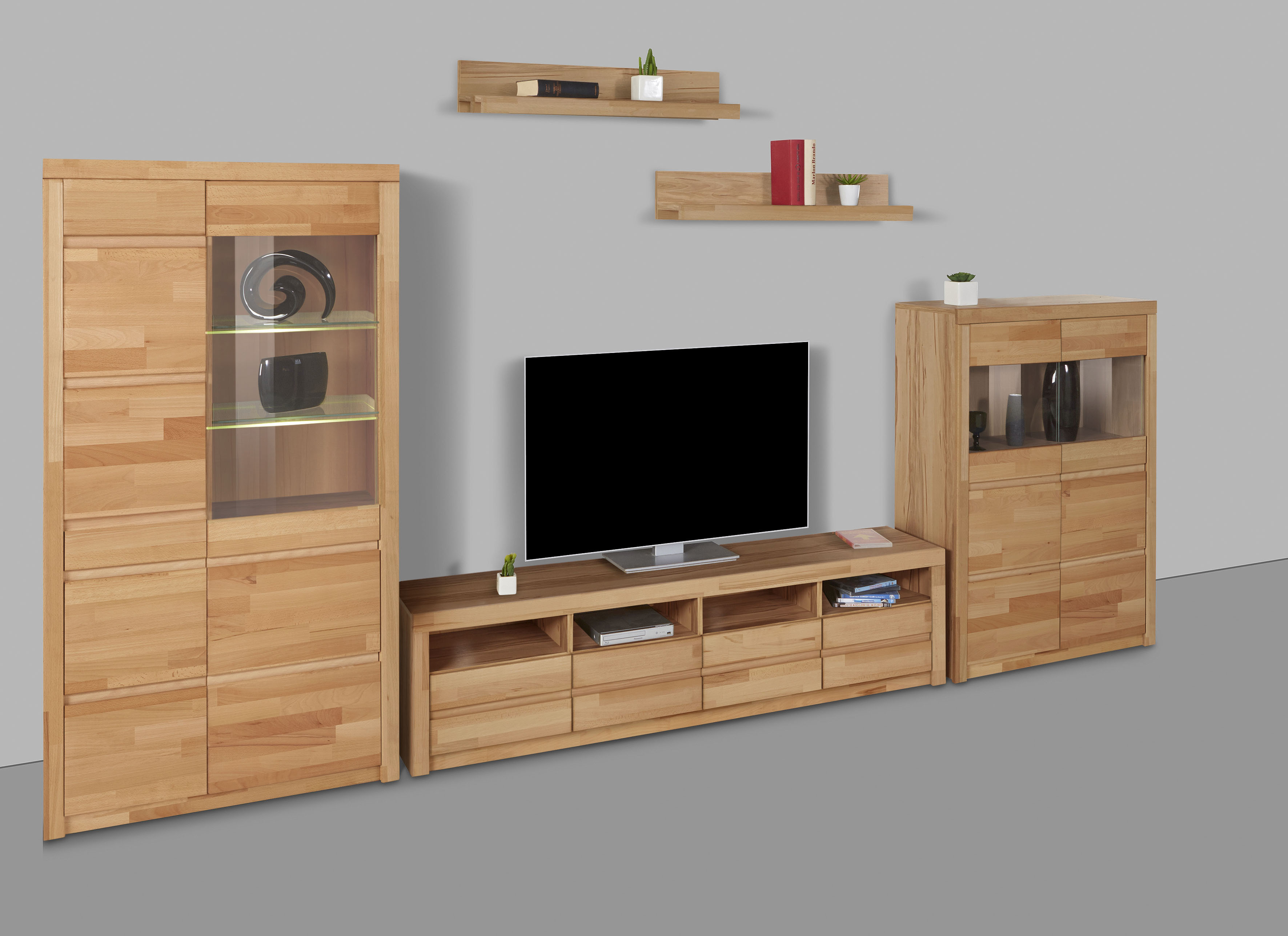 OTTO home Wohnwand "Silkeborg: 5-teilig, Breite: 360cm, Griffmulden, variable Einlegeboden" Set, 5 Stk. tlg.