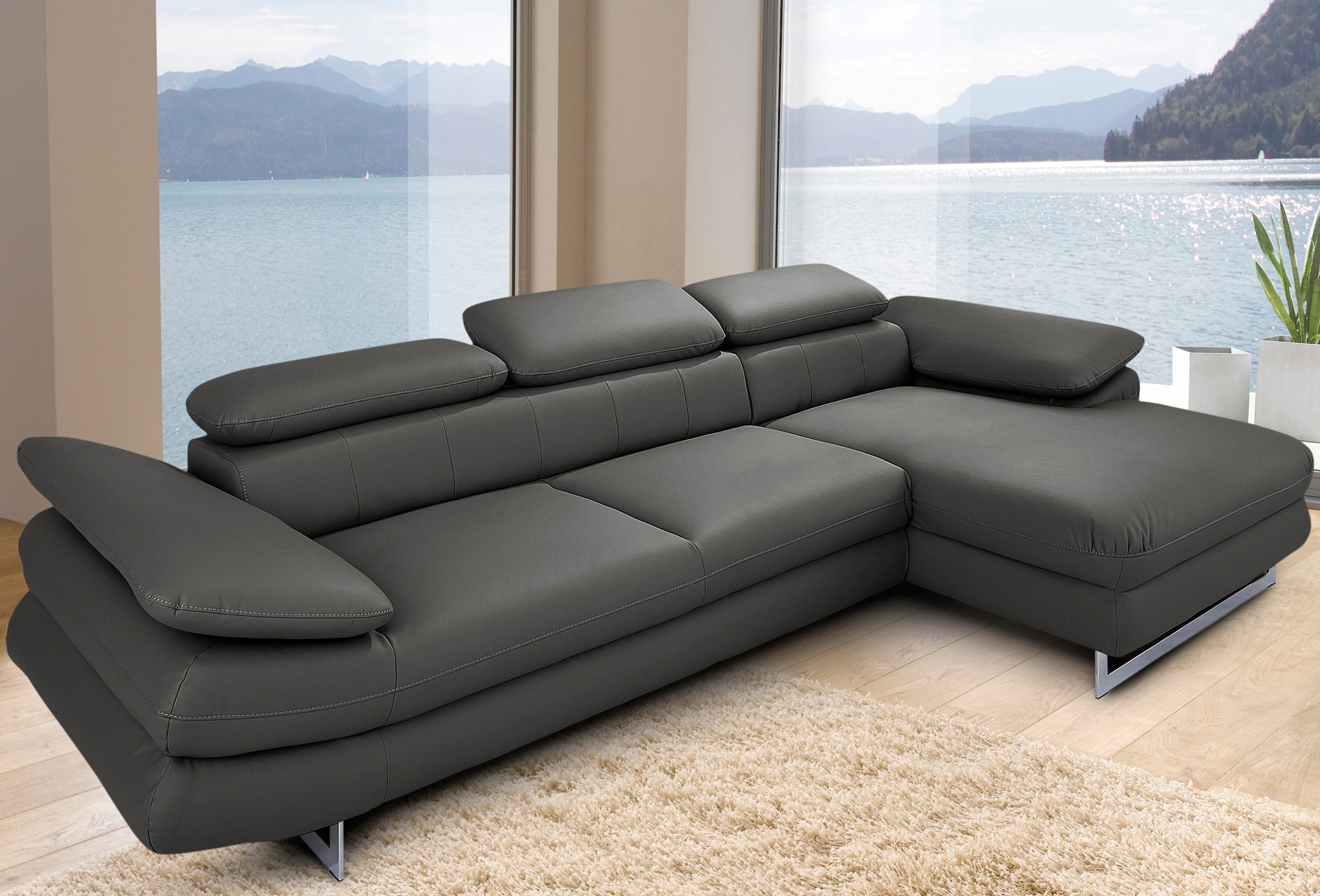 COTTA Ecksofa "Solution L-Form, B:286cm,modern mit Relaxarmlehne, Wellenunterfederung" mit Arm- & Kopfteilverstellung, wahlweise mit Schlaffunktion