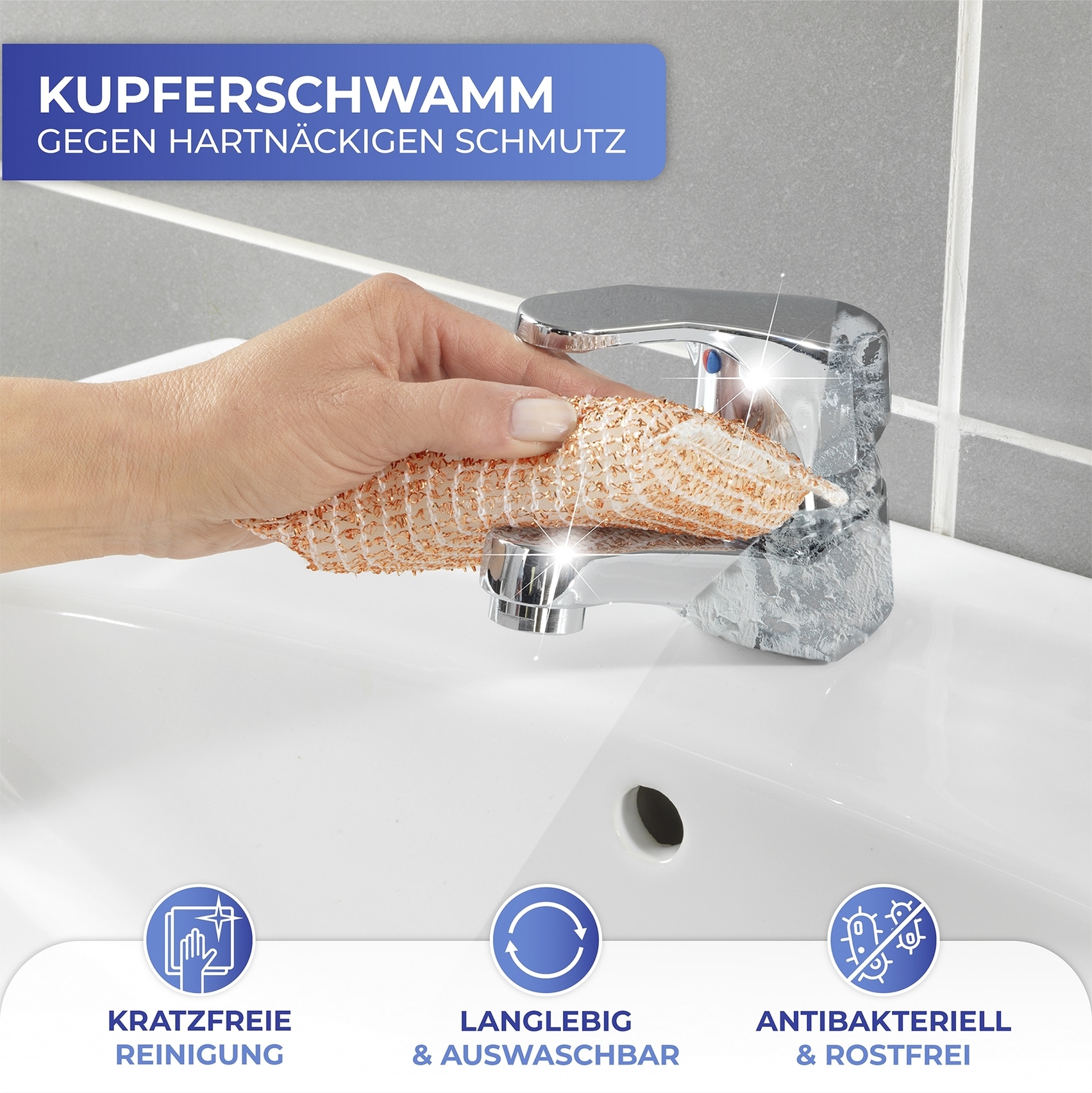 Maximex Reinigungsschwamm »Kupferschwamm«, (Set, 6 St.), entfernen schonend hartnäckigen Schmutz, Eingebranntes und Rost