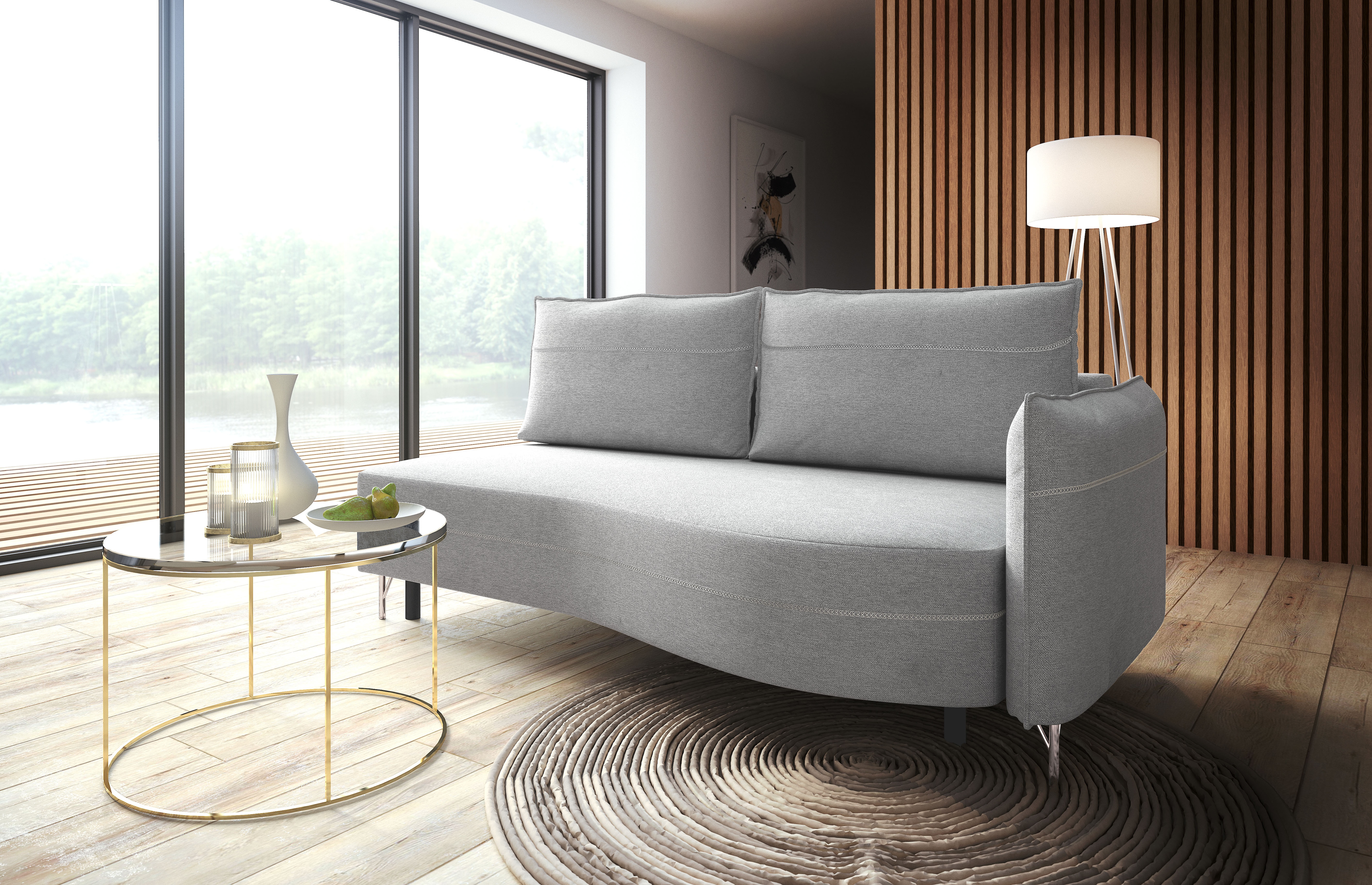 exxpo - sofa fashion Loungesofa "Ortis mit toller Kontrastnaht, Solitärmöbel, bequem, schmale Armlehne" Schlafsofa mit Bettfunktion und Bettkasten, komfortabler Federkern