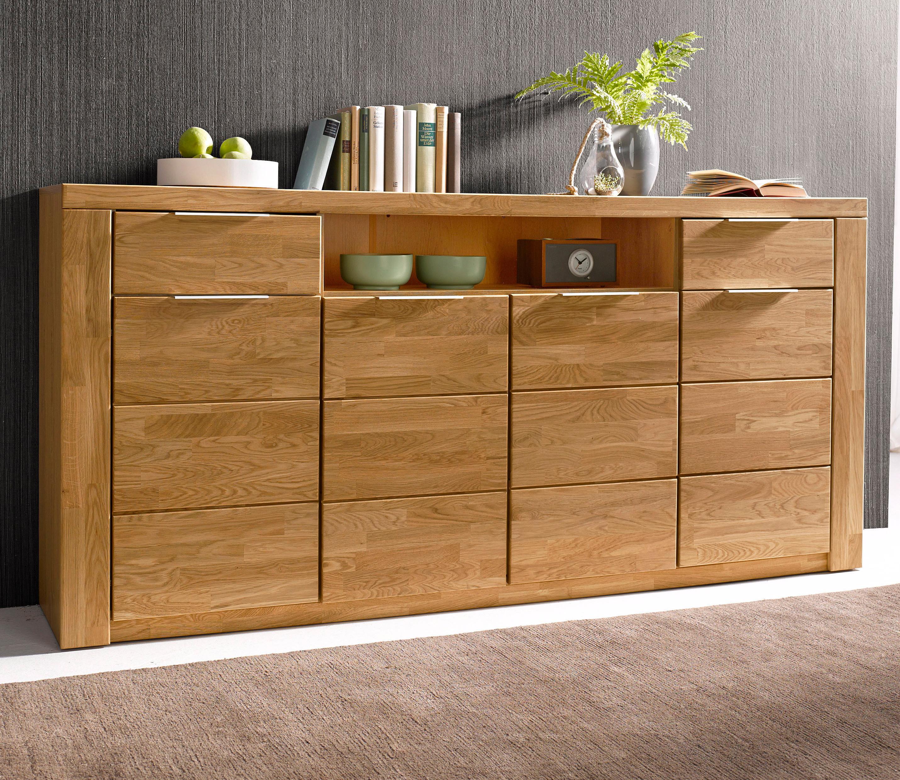 OTTO home Sideboard "Zara 2 Schubkästen, 7 Fächer" B/T/H: 200cm/40cm/95cm, Metallgriffe, Eiche