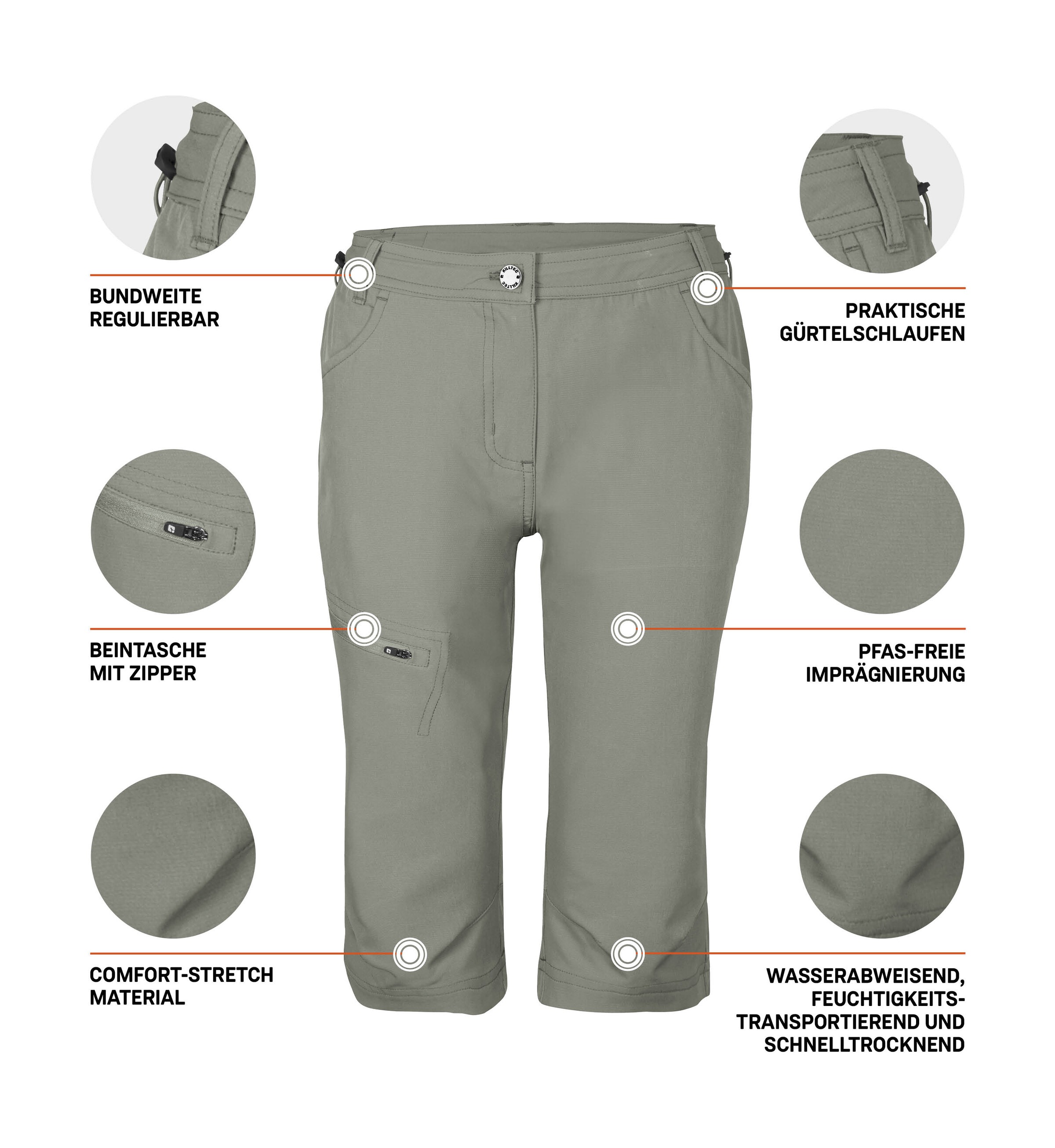 Killtec Caprihose »KOS 4 WMN PNTS«, Wasserabweisende, schnelltrocknende Caprihose mit Comfort-Stretch