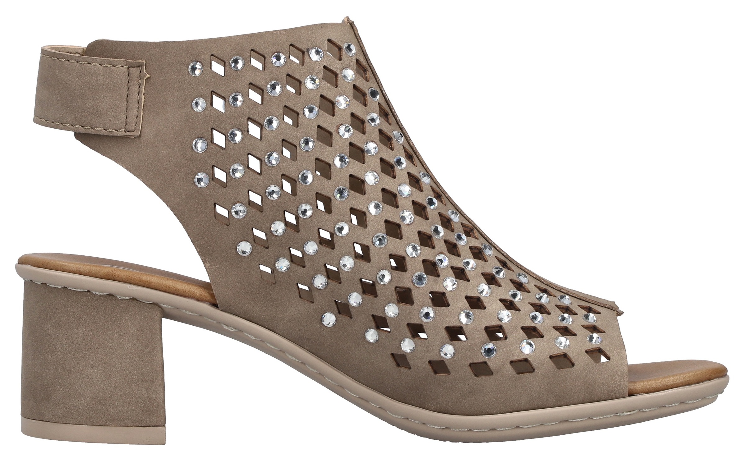 Rieker Schaftsandalette  Sommerschuh, Urlaubsschuh mit Klettverschluss und Glitzersteinchen