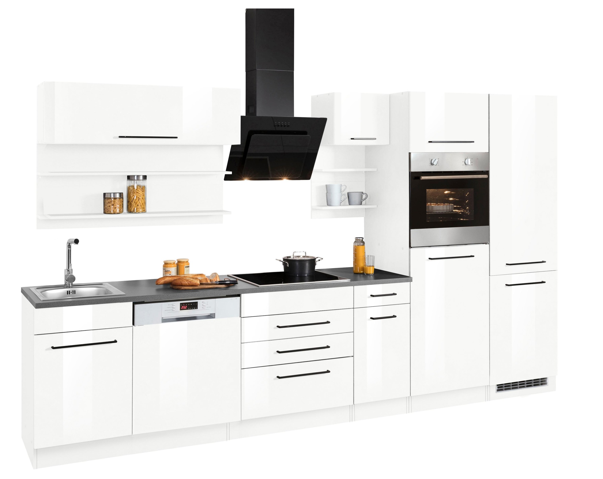 KOCHSTATION Küchenzeile »KS-Tulsa«, mit E-Geräten, Breite 330 cm, schwarze Metallgriffe, MDF Fronten