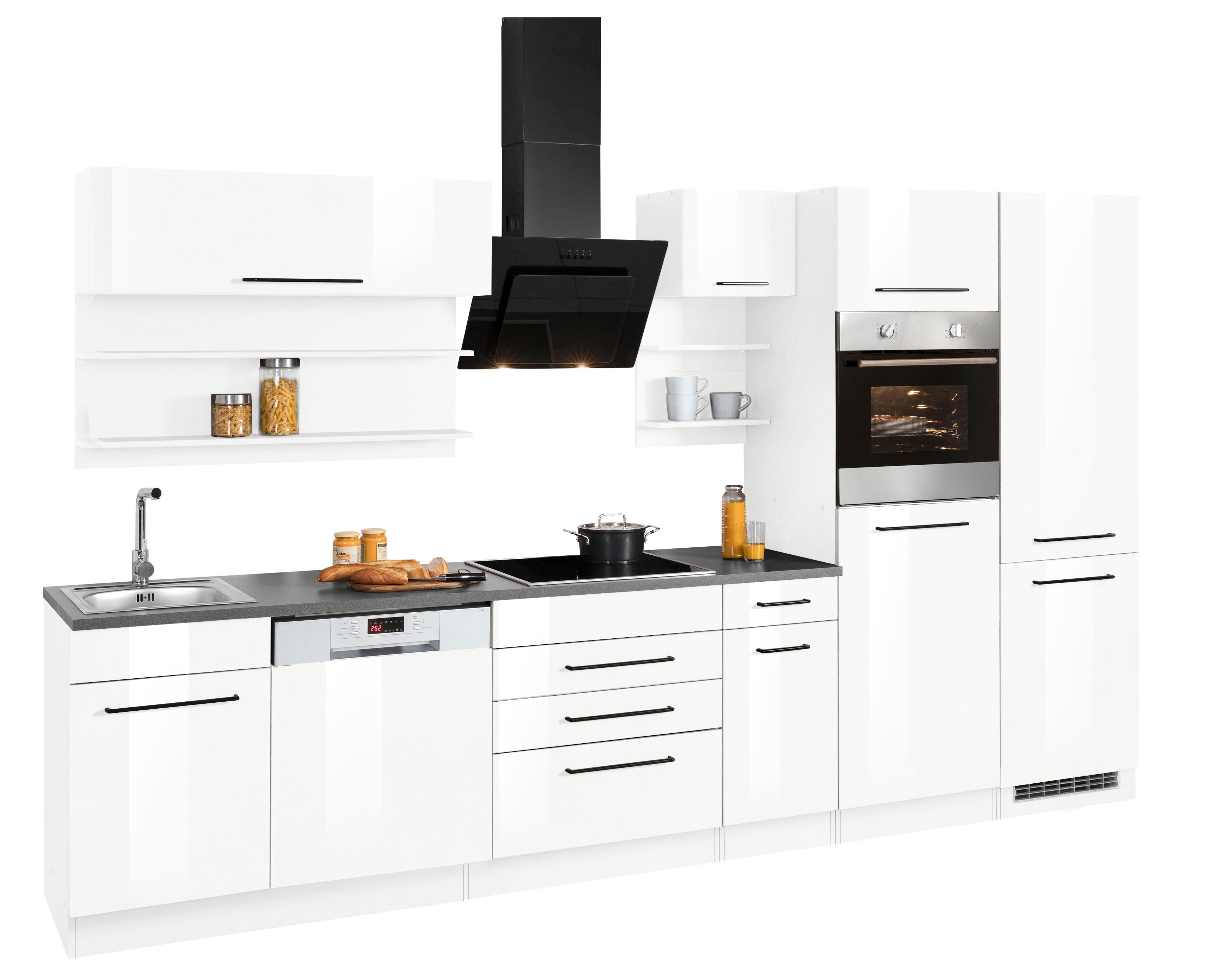 KOCHSTATION "KS-Tulsa" mit E-Geräten, Breite 330 cm, schwarze Metallgriffe, MDF Fronten