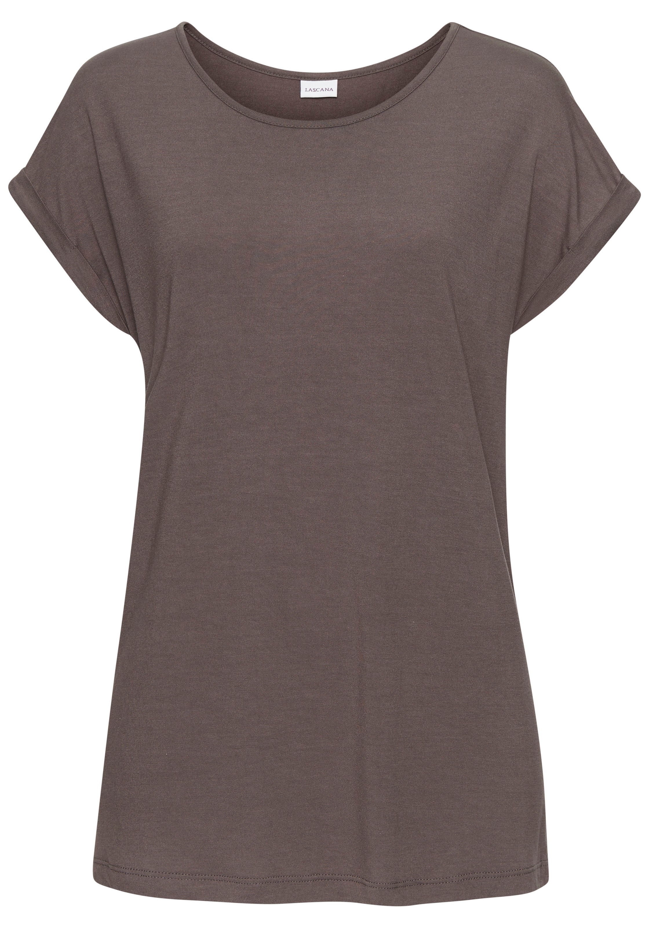 LASCANA Kurzarmshirt, mit Rundhalsausschnitt, Jerseyware, Ärmelaufschlag, B günstig online kaufen