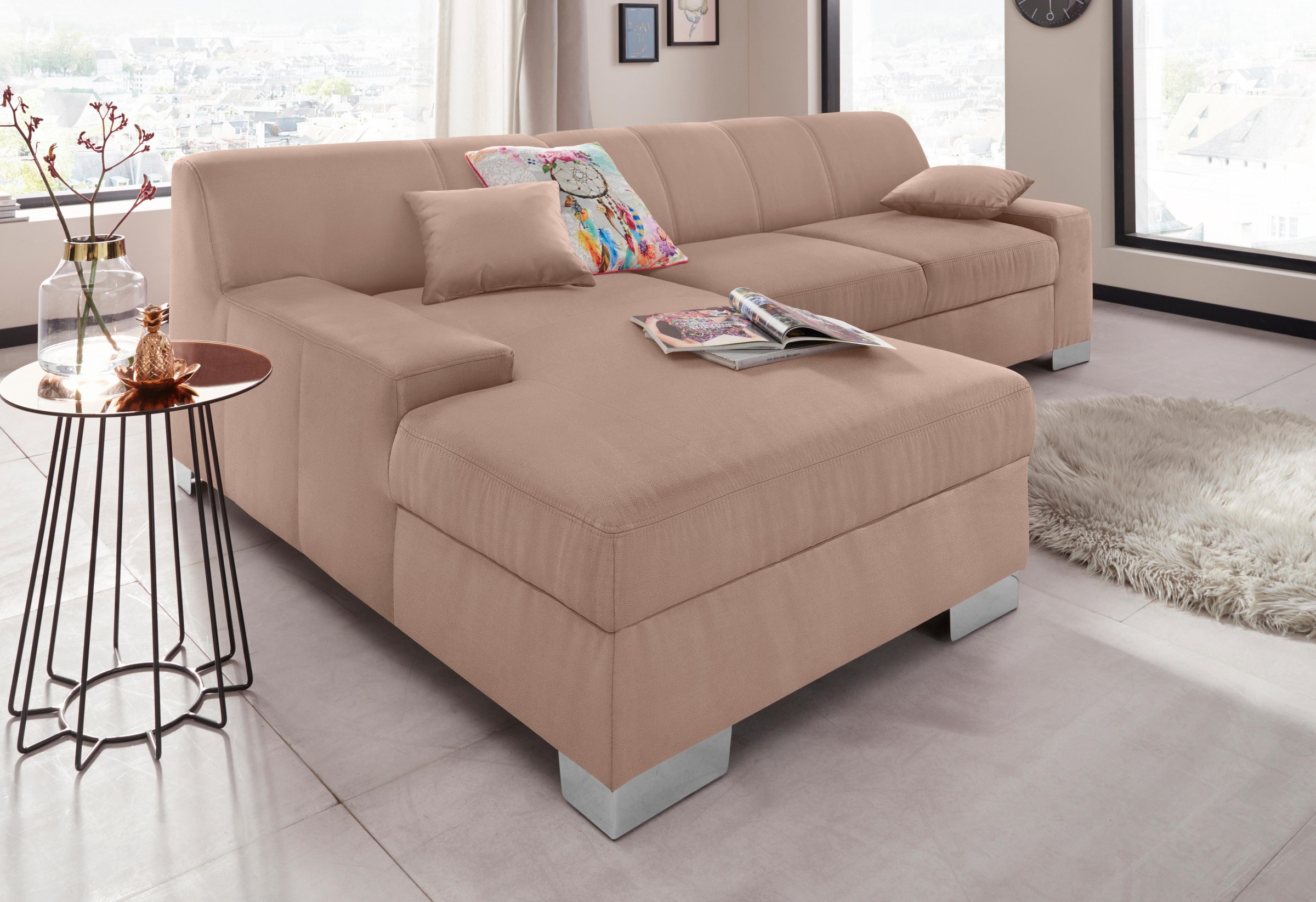DOMO collection Ecksofa »Bero, elegant und zeitlos, flache Armlehnen, L-Form«, fester Sitzkomfort, wahlweise mit Bettfunktion