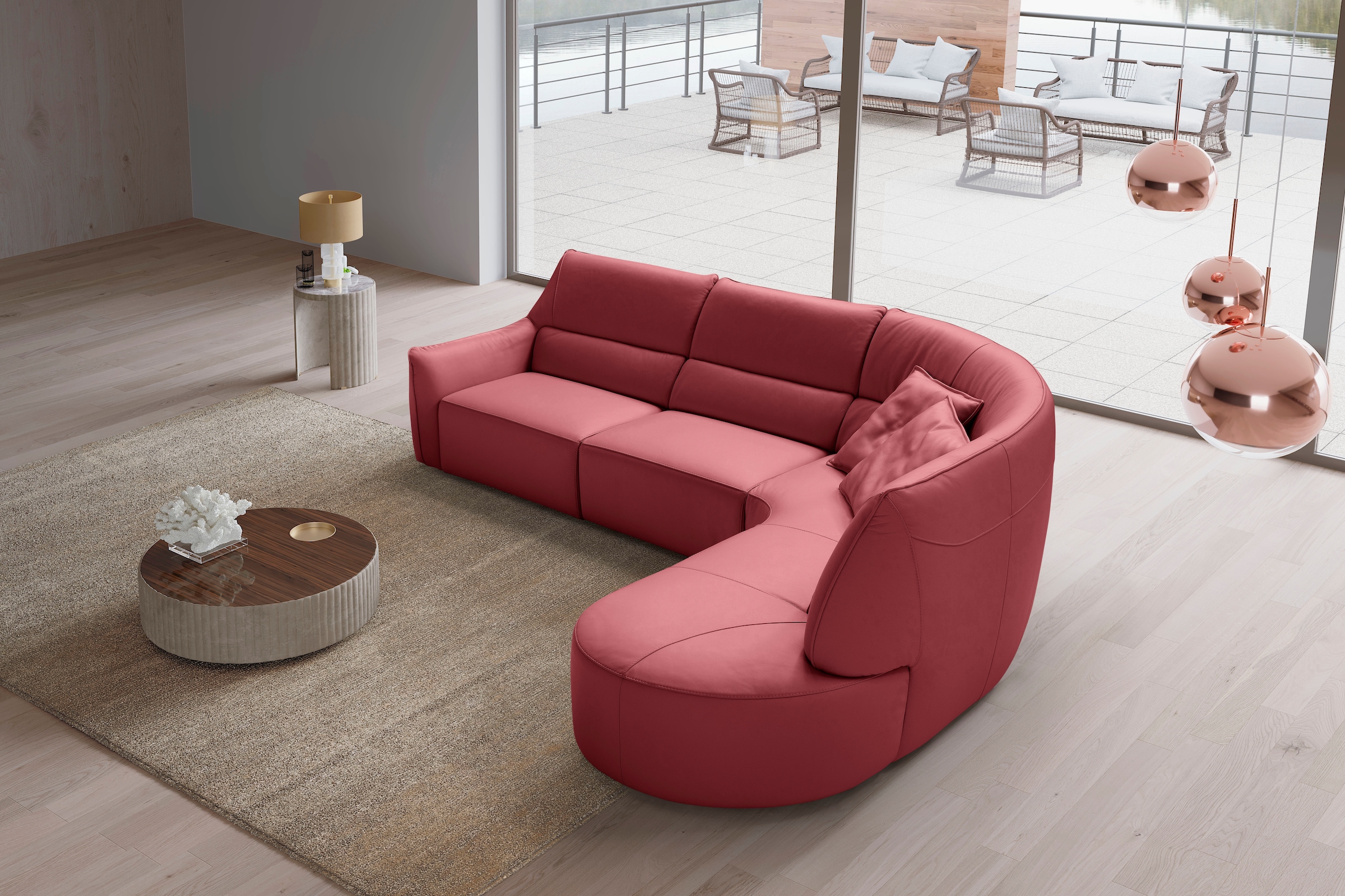 Egoitaliano Ecksofa "Puffy, extravagant & edel, Retro Designsofa, hoher Sitzkomfort, L-Form" mit Ottomane, wahlweise mit und ohne elektrischer Relaxfunktion
