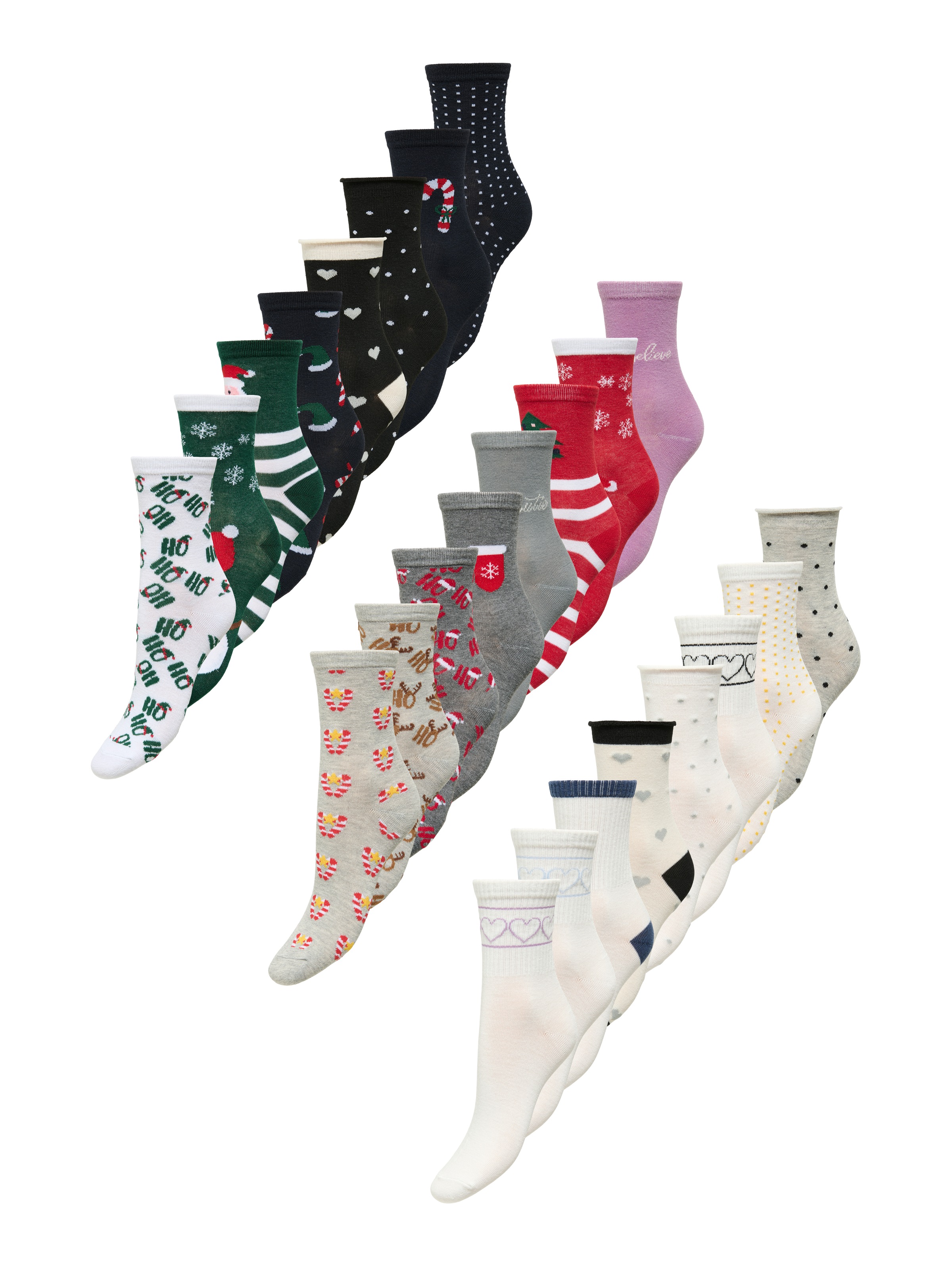 Thumbnail - ONLY Freizeitsocken "ONL24 MULTI XMAS SOCK Adventskalender" Packung, 24 Stk. tlg. 24 Paar Socken mit Weihnachtsmotiven, ...