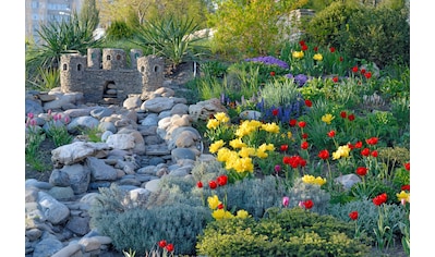 Fototapete »GARTEN-BÄUME BLUMEN PFLANZEN PARK STEINE GRÜN BLÜTEN«