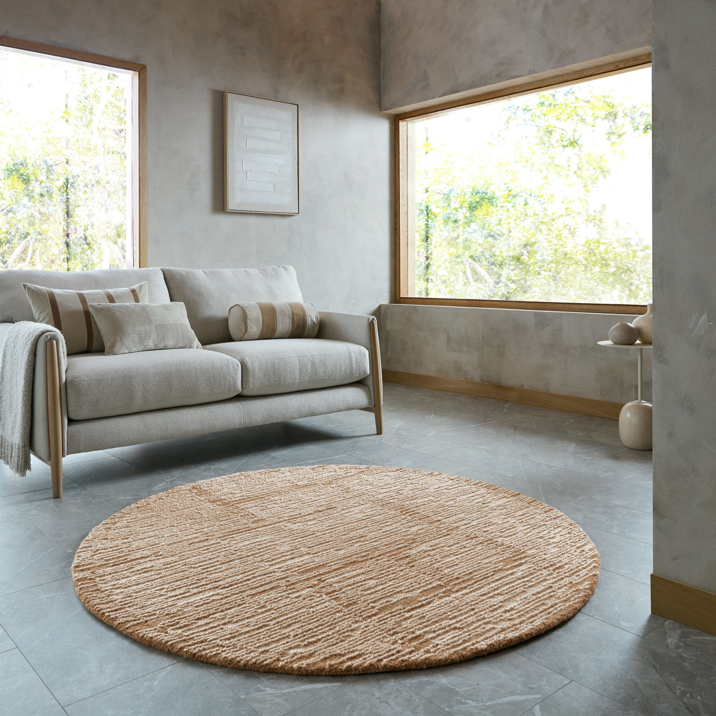 FLAIR RUGS Wollteppich "HARRIS MODULA aus 100% Wolle" rund 12 mm Höhe Strukturierte Oberfläche, handgetuftet, auch als Läufer und in rund