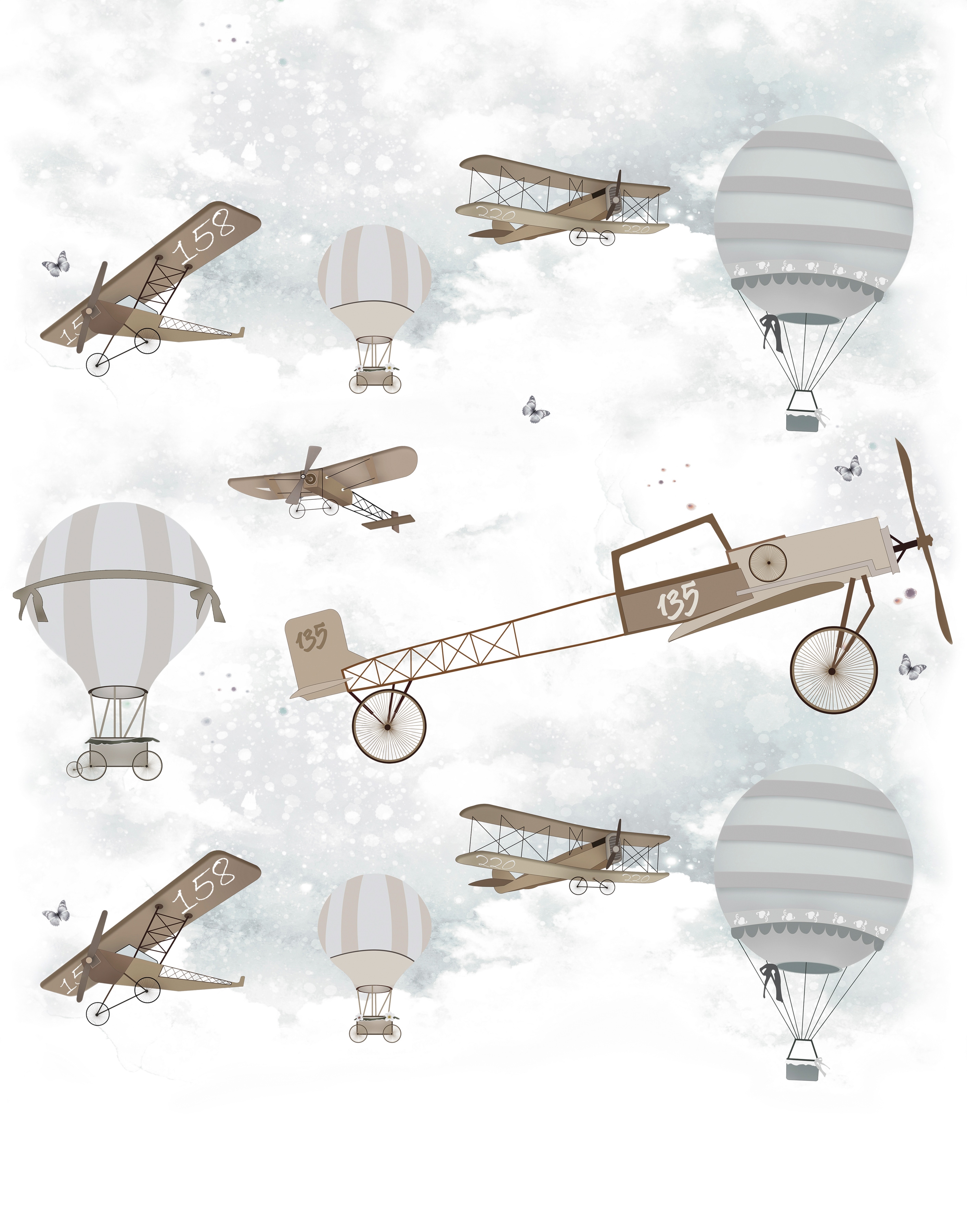 Marburg Kindertapete Motiv Flugzeug, Heißluftballon, Tapete für Wohnzimmer Schlafzimmer Küche