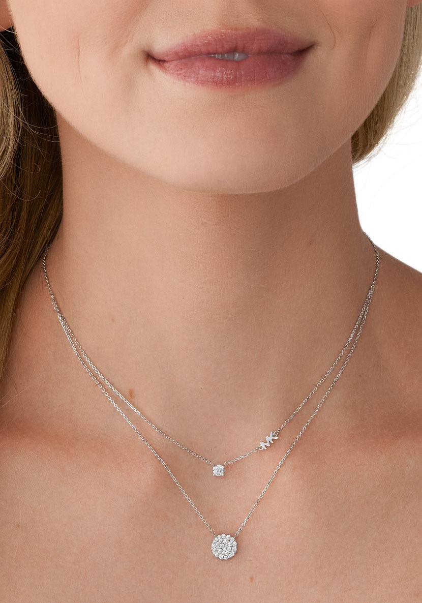 Kette mit Anhänger MICHAEL KORS "Schmuck Geschenk Silber 925 Halsschmuck PREMIUM", silber (silberfarben, kristallweiß), Halsketten, Damen, Silber 925 (Sterlingsilber), L: 39,5, mit Zirkonia (synth.) 3