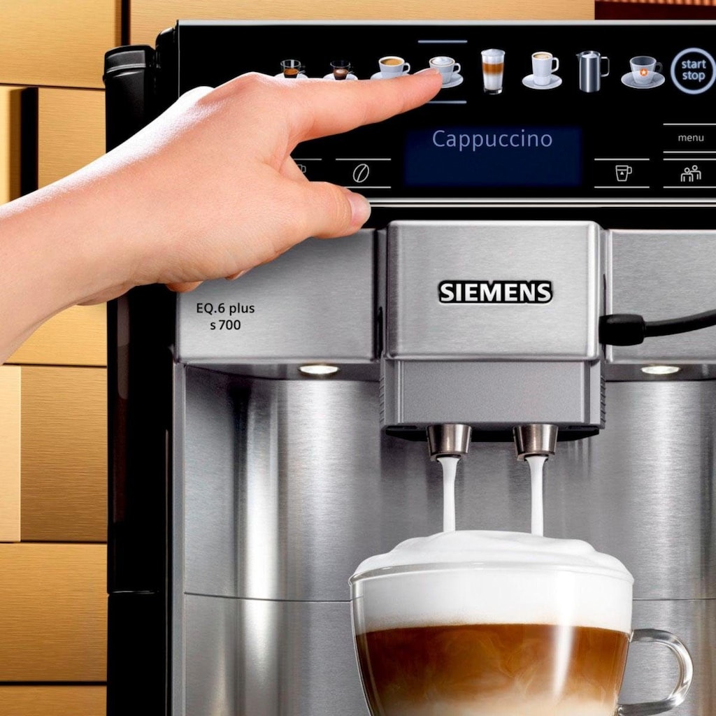 SIEMENS Kaffeevollautomat »EQ6 plus s700 TE657503DE, Doppeltassenfunktion, Keramikmahlwerk«, viele Kaffeespezialitäten, automatische Dampfreinigung, edelstahl