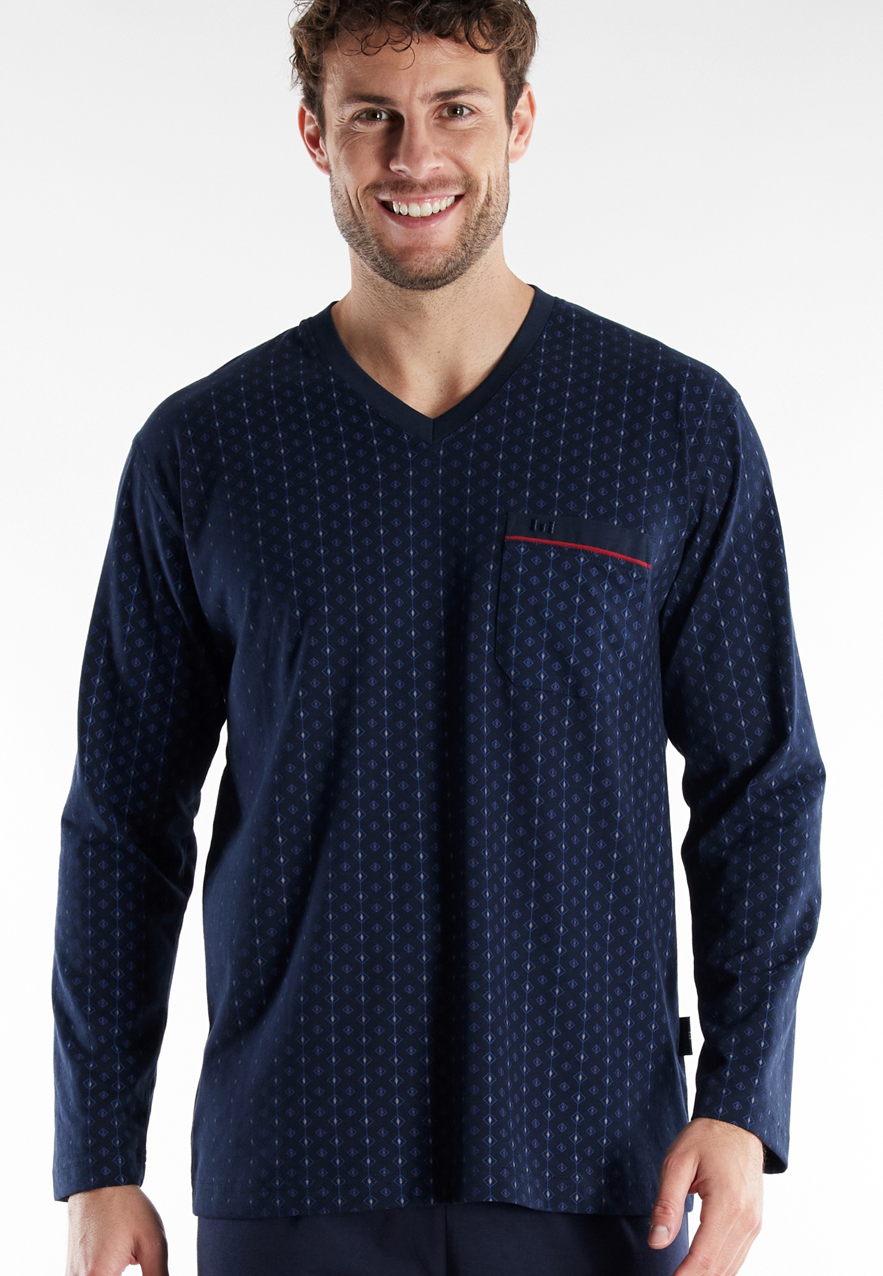 Thumbnail - GÖTZBURG Schlafanzug "Kos" 2 Stk. tlg., mit Brusttasche, V-Ausschnitt und langen Ärmeln