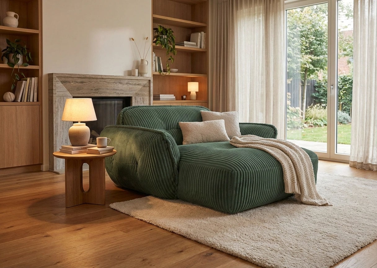 TRENDMANUFAKTUR Chaiselongue "Be Fluffy, mit Rundumbezug, Loveseat mit moderner breiter Kedernaht" mit softem Sitzkomfort, in hochwertigem Breitcord mit weicher Haptik