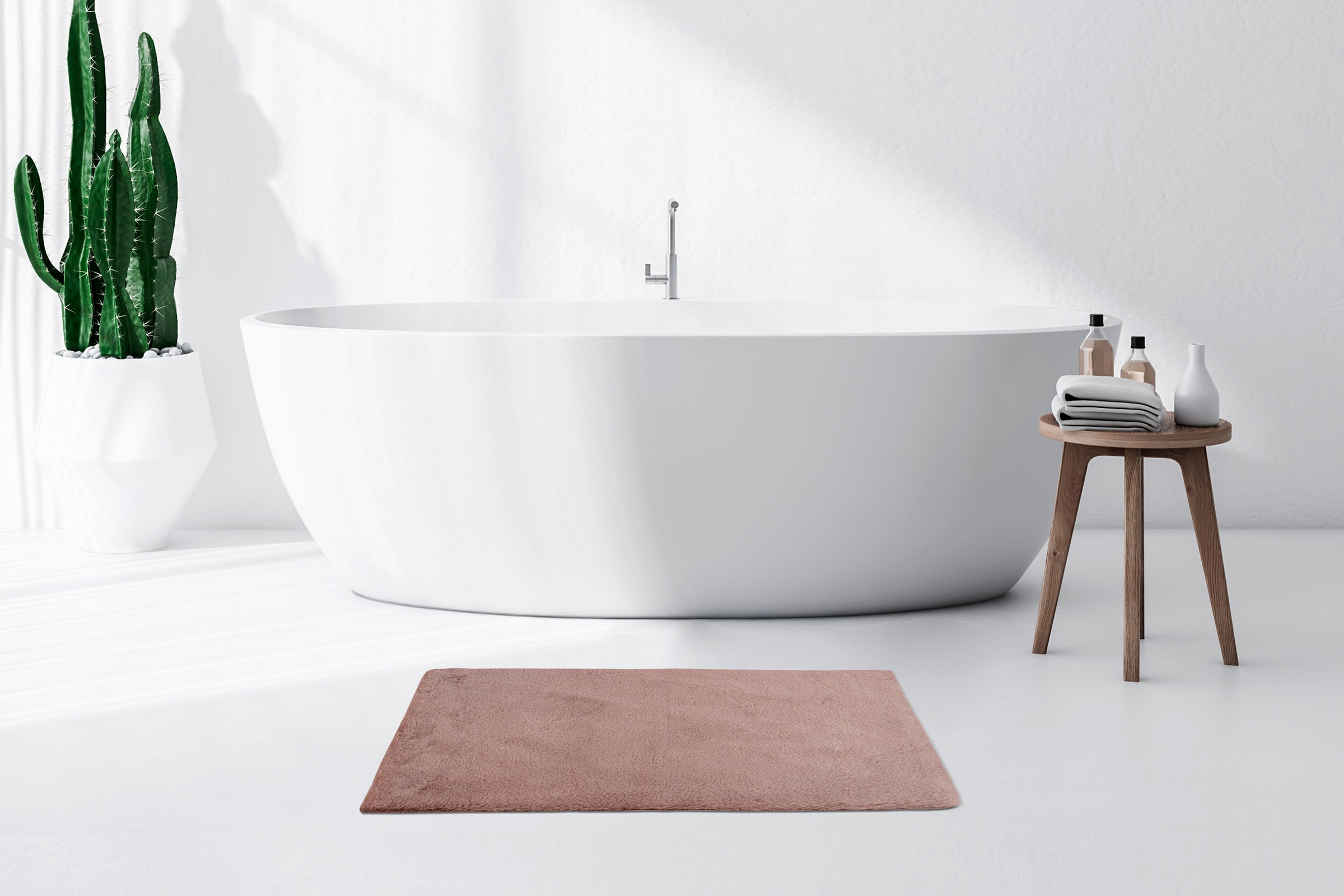 Tapis de Bain Fait à la Main "Rabbit" Rose 65 x 100 cm