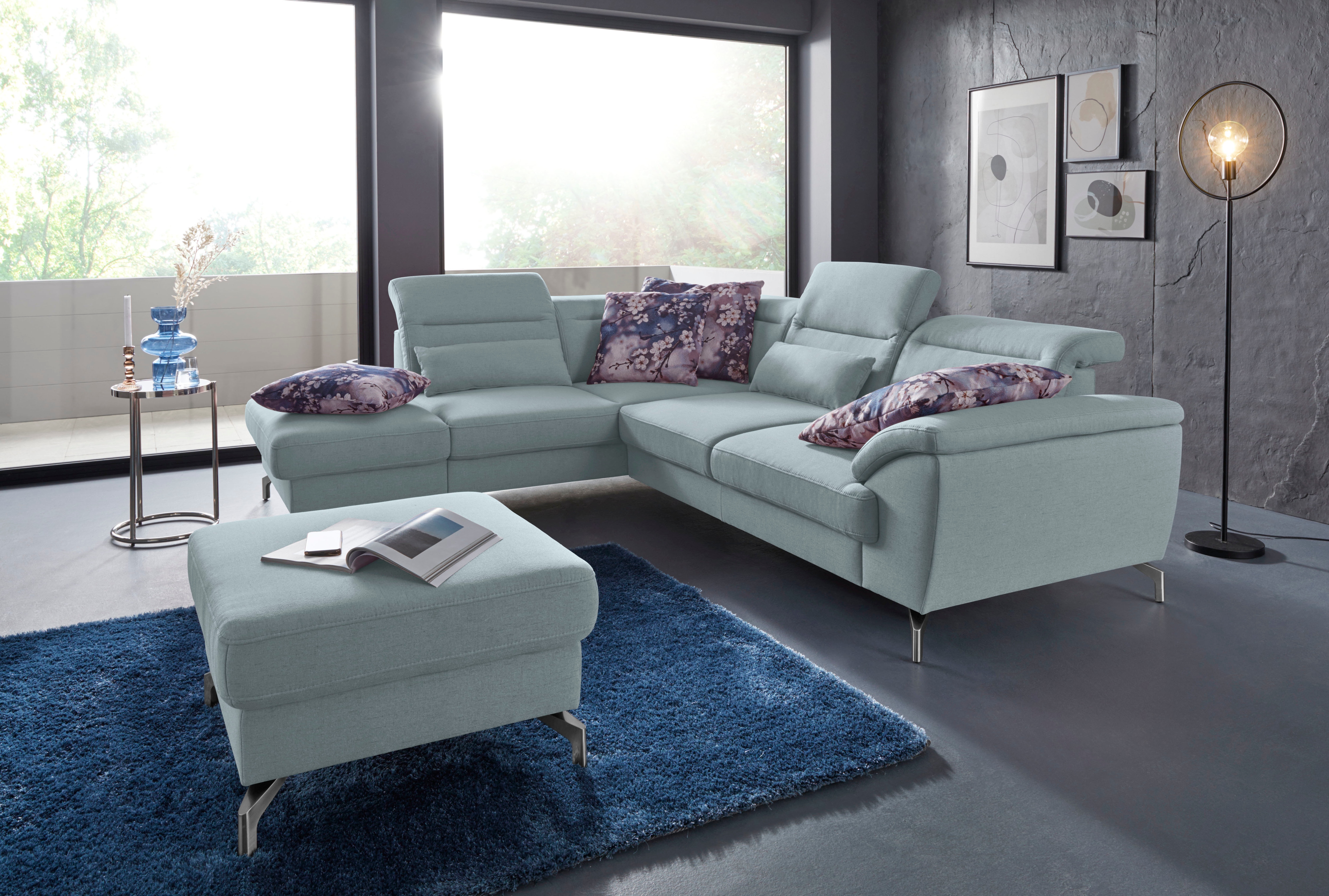 sit&more Ecksofa "Percy L-Form" 12 cm Fußhöhe, Sitztiefenverstellung, wahlweise in 2 Fußfarben
