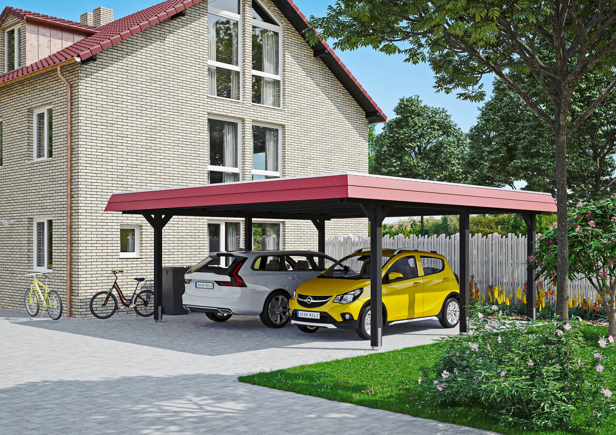 Skanholz Doppelcarport »Wendland«, Holz, 550 cm, Anthrazit, rote Blende