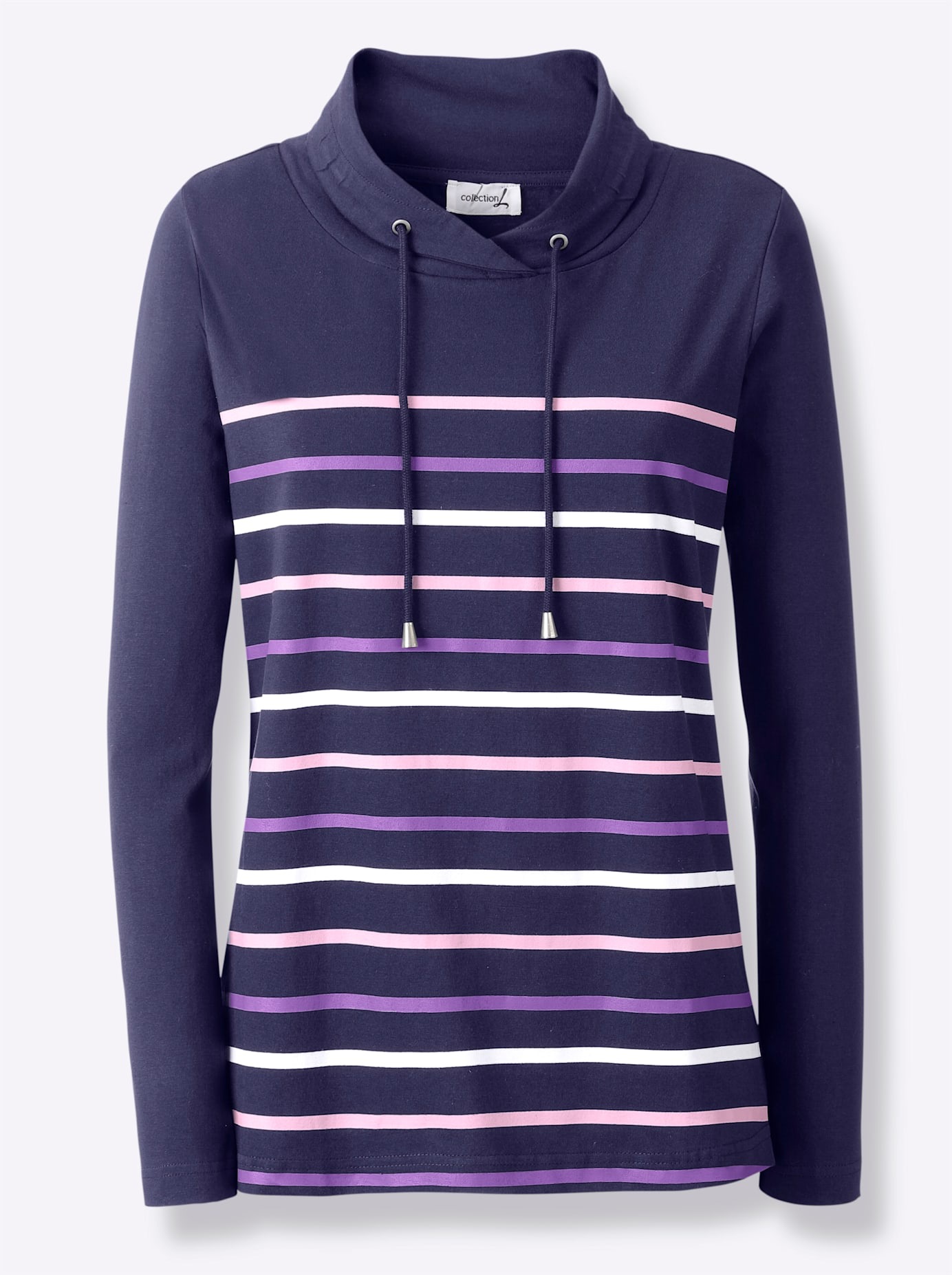 Langarmshirt CASUAL LOOKS "Shirt", Damen, Gr. 52, blau (marine, geringelt), 100% Baumwolle, gemustert, gestreift, mehrfarbig, Shirts Langarmshirt