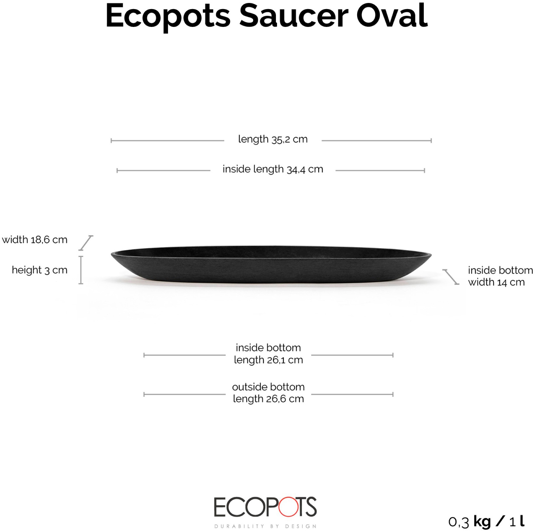 ECOPOTS Topfuntersetzer »Oval Groß Dunkelgrau«, für innen und außen: frostsicher, bruchsicher und lichtbeständig