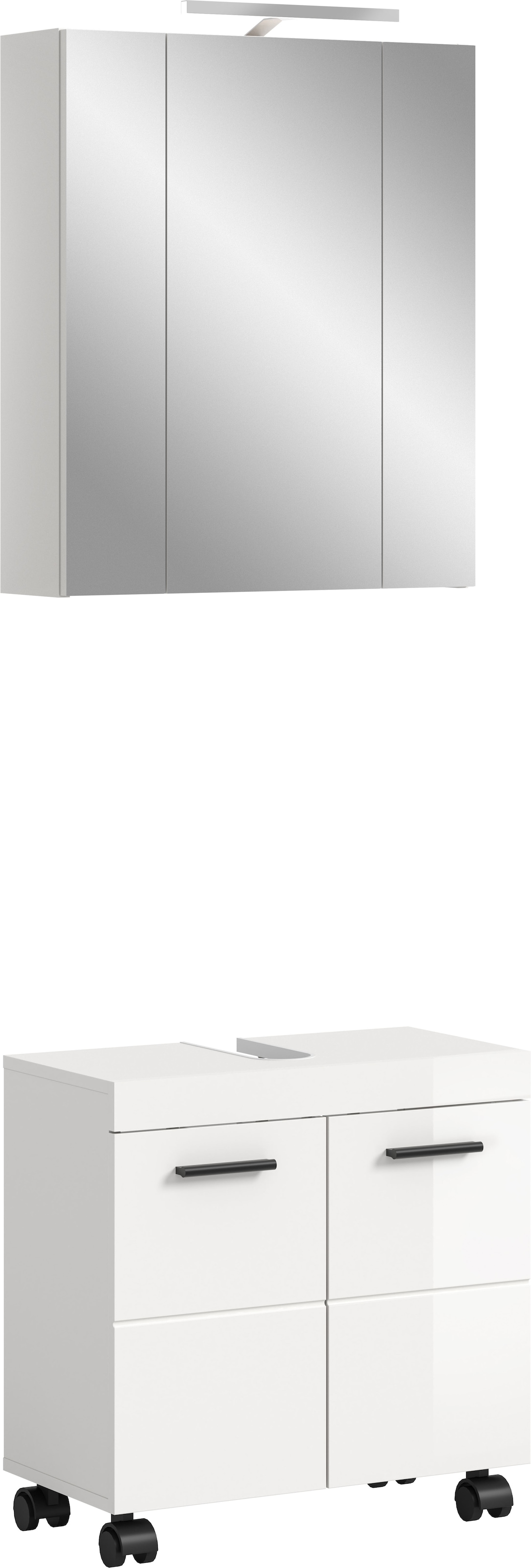 welltime Badmöbel-Set "AVON, Breite 60 cm, 2-tlg. Bad-Kombi auf Rollen, inkl. Beleuchtung" best. aus: Waschbeckenunterschrank & Spiegelschrank inkl. Beleuchtung, 2 Stk. tlg.
