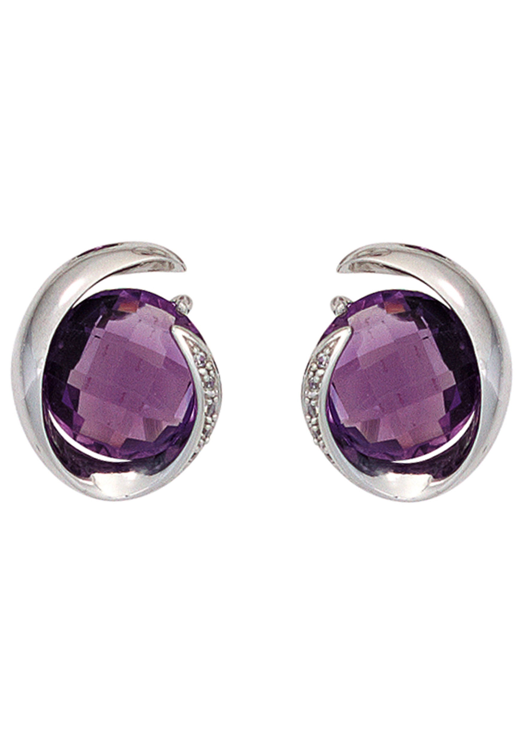 JOBO Paar Ohrstecker »Ohrringe Weißgoldohrringe 10 mm« 585 Weißgold mit Amethyst und 10 Diamanten