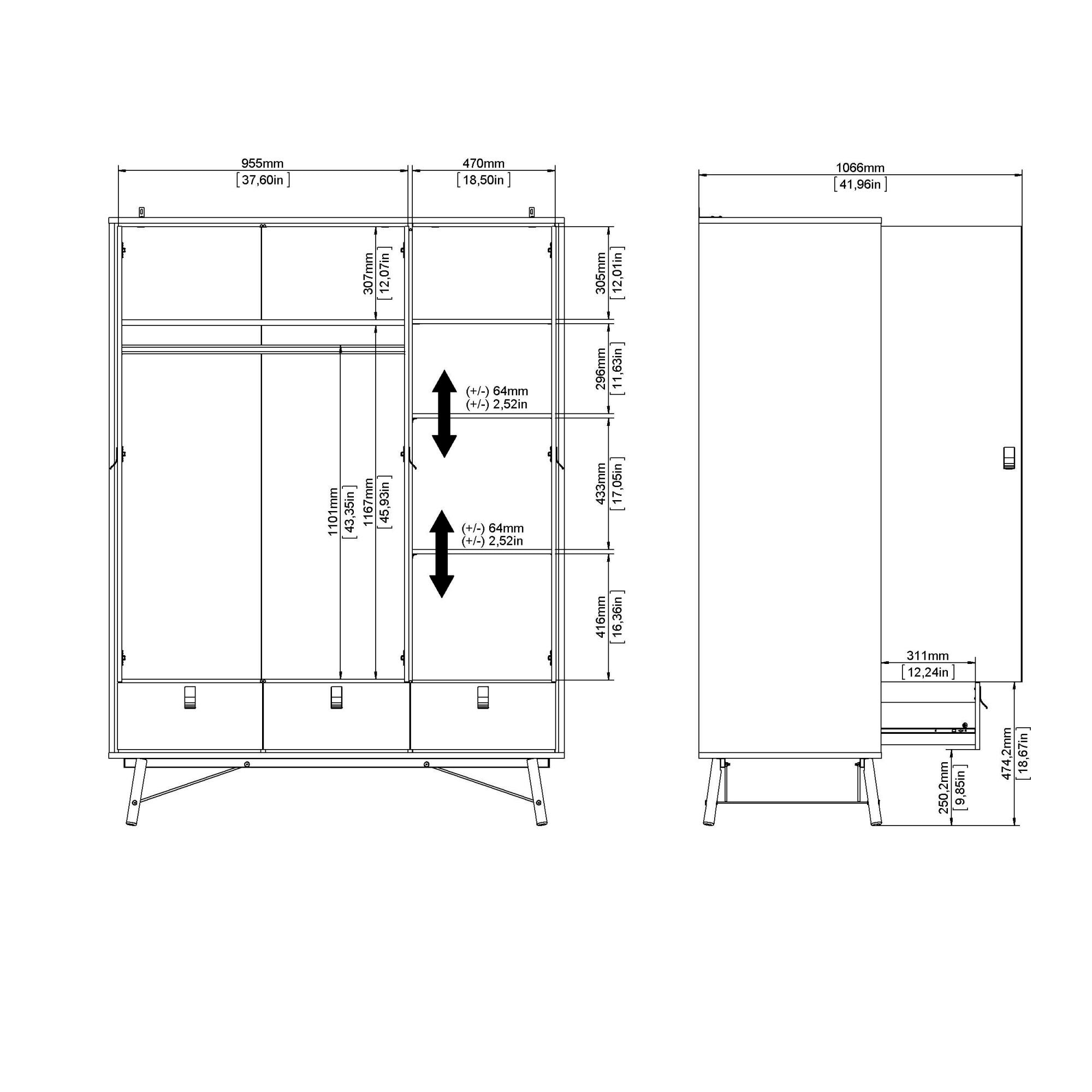 andas Kleiderschrank »RY«, mit 3 Türen und 3 Schubladen, Breite/Höhe 150/200 cm