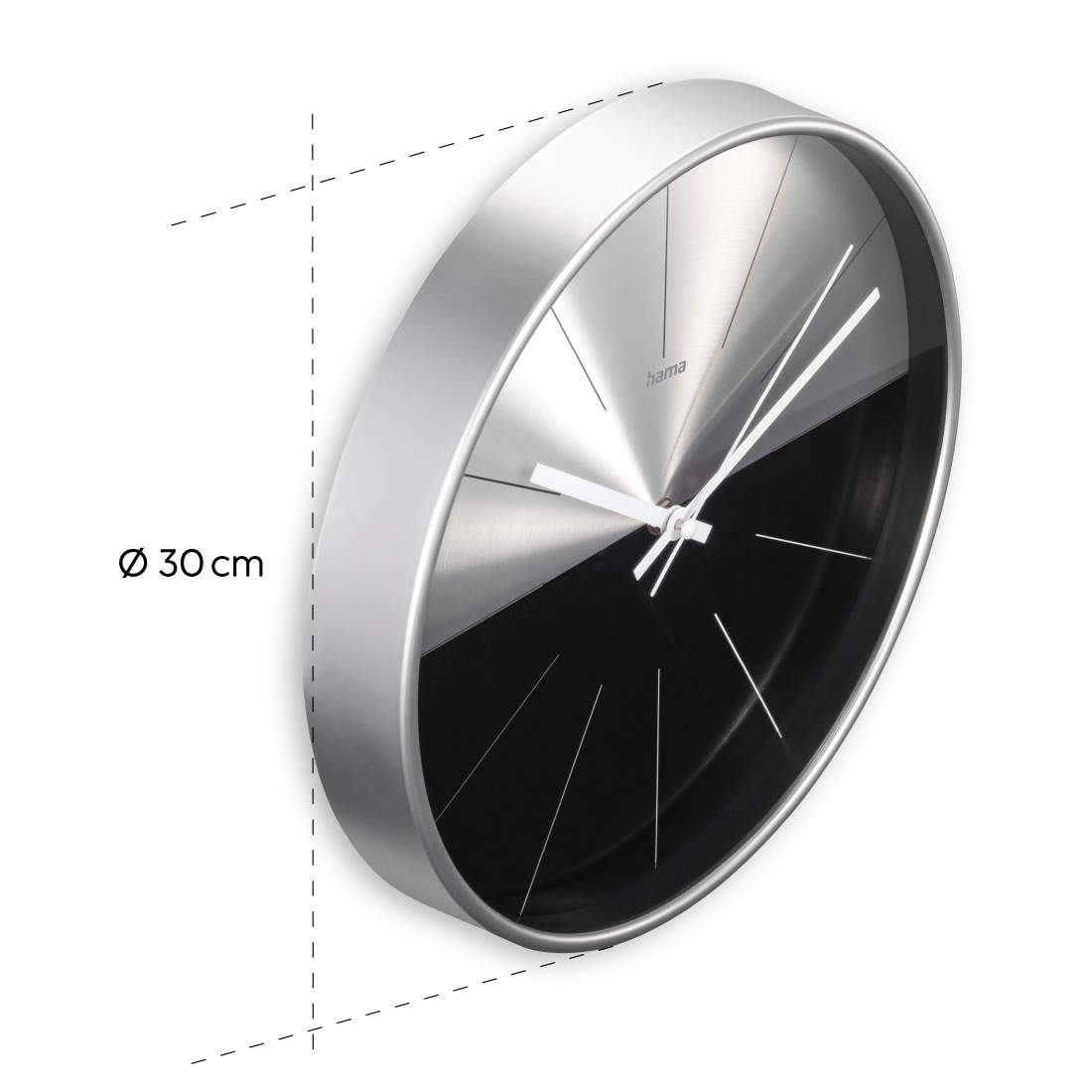 Hama Wanduhr »Uhr "Sizilien, Ø 30 cm, ohne Ticken, Schwarz/Silber«, geräuscharm