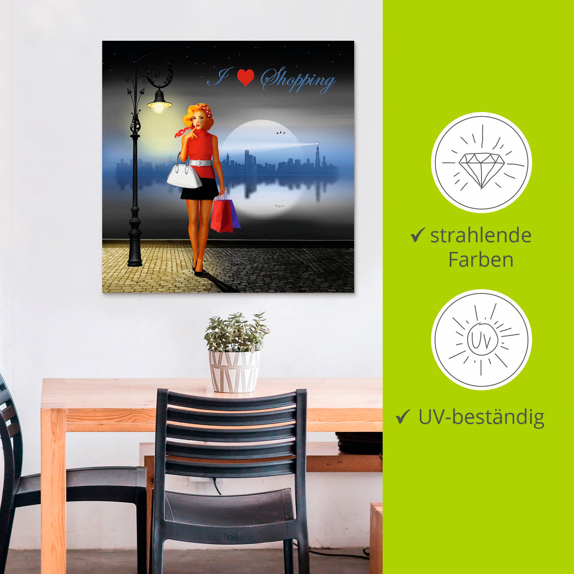 Artland Alu-Dibond-Druck »Ich liebe Einkaufen« Mode 1 Stk. tlg. für Innen- und Außenbereich geeignet, Outdoorbild