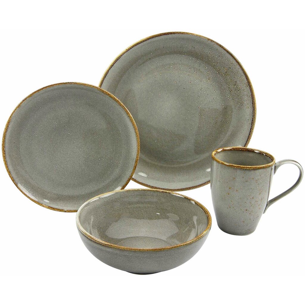 CreaTable Single Geschirr-Set »Frühstücks Set NATURE COLLECTION«, (Set, 4 tlg., 1 Kaffeebecher, 1 Dessertteller, 1 Müslischale, 1 Speiseteller im Set)