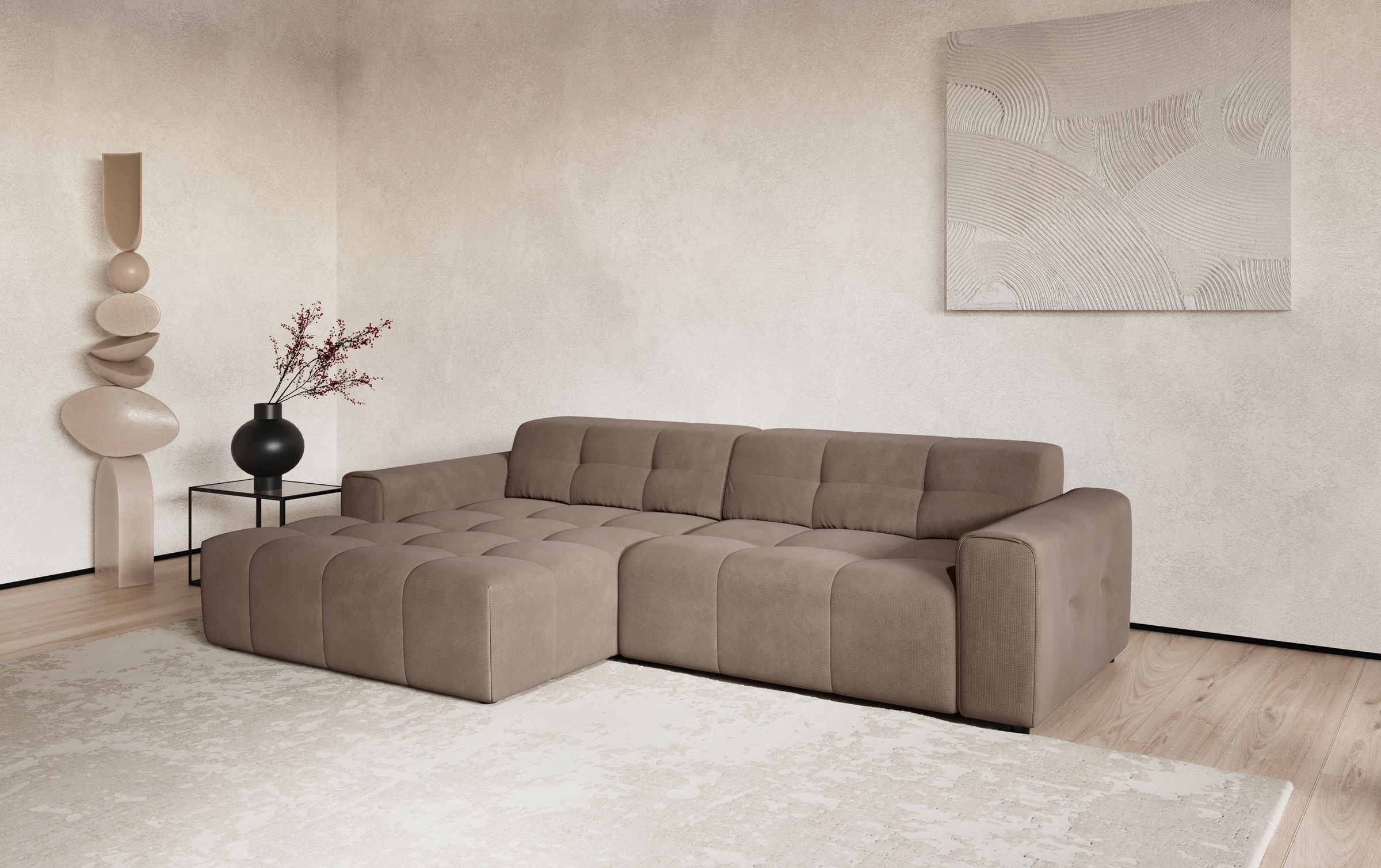 COTTA Ecksofa "Sento L-Form, B:280 cm, Chenille-Struktur, XXL Recamiere B: 133cm" modernes cubisches Sofa, hochwertige Steppung, bequemer Sitzkomfort