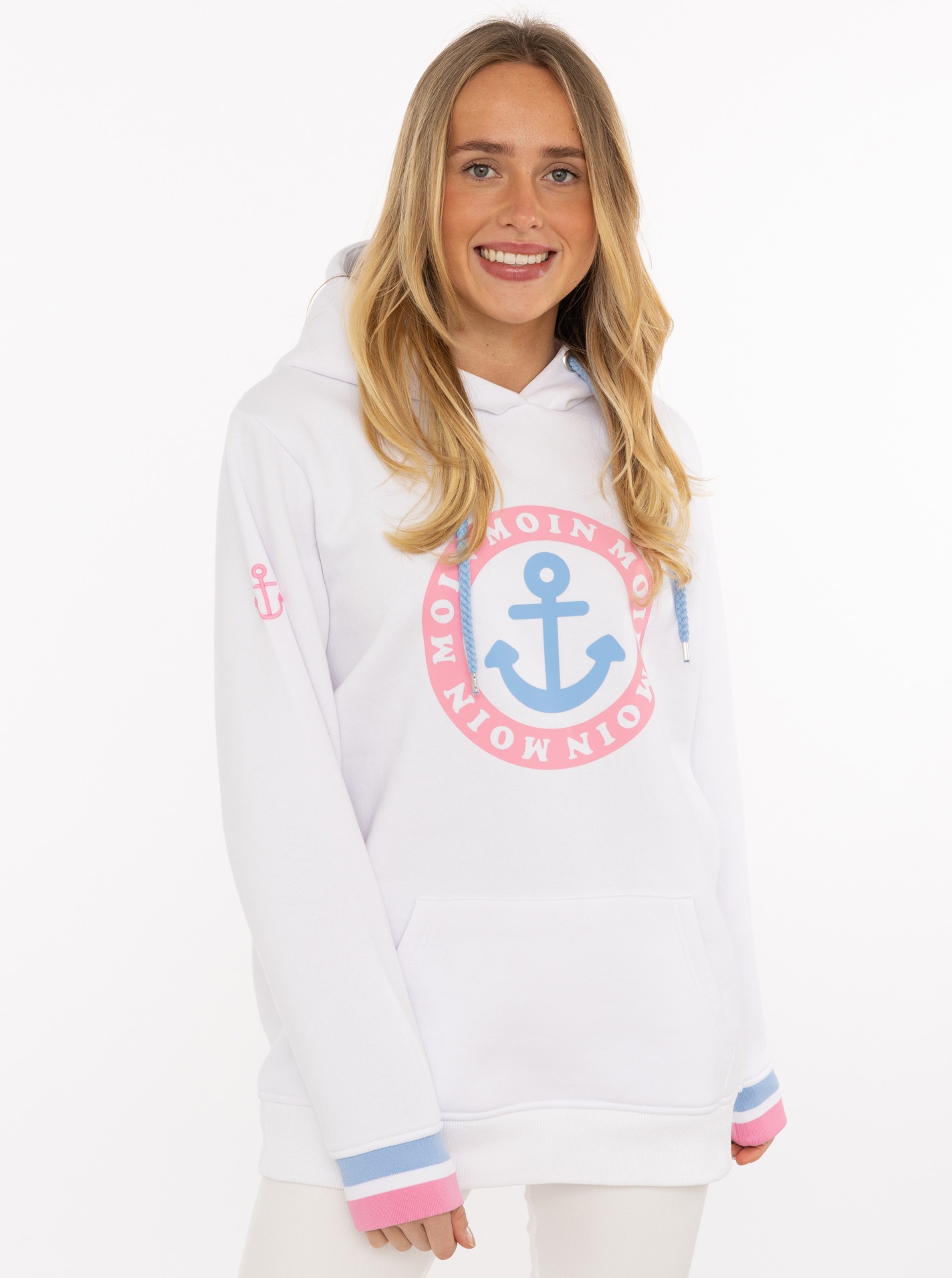 Zwillingsherz Hoodie, Langarm, Kapuze, Neon-Details, Kordelzug, Frontprint, günstig online kaufen