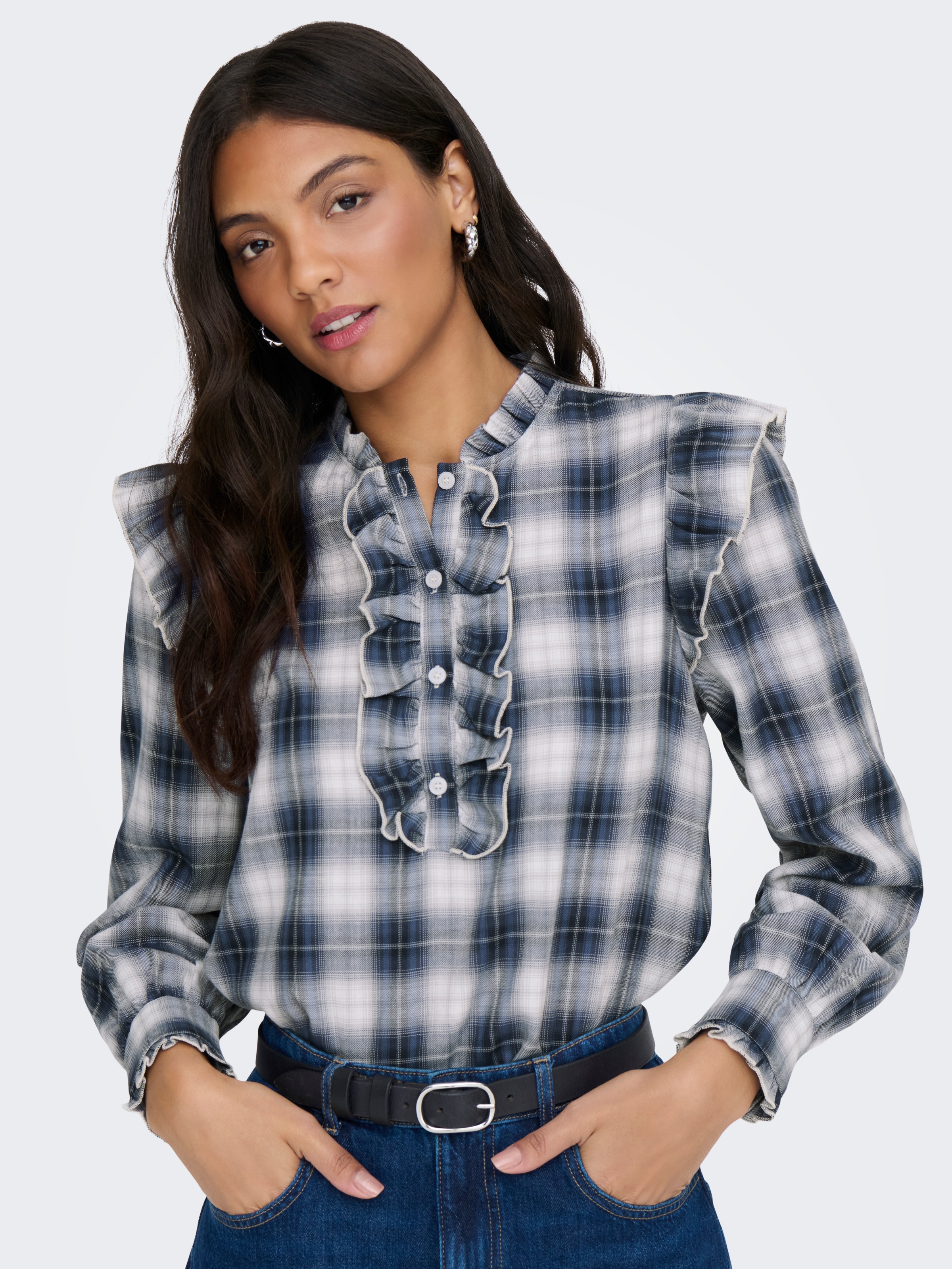 ONLY Langarmbluse "ONLFIGA L/S FLOUNCE TOP WVN" günstig online kaufen