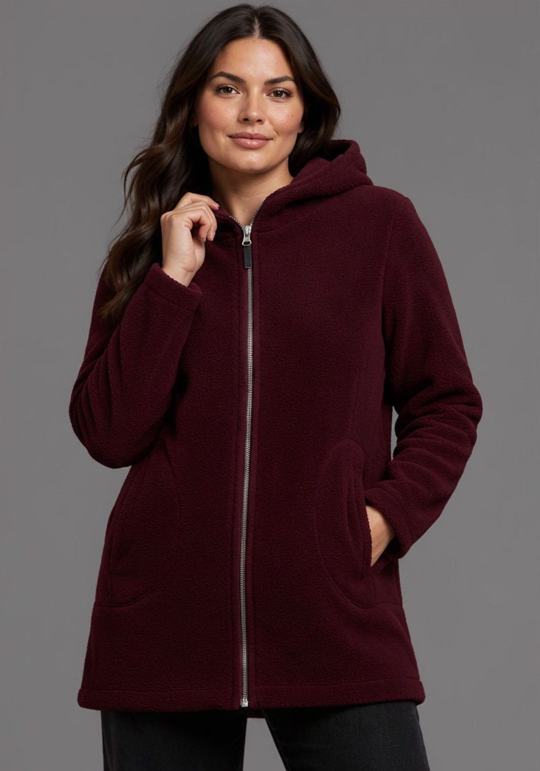 Polarino Fleecejacke mit Kapuze Teddy Fleece Jacke flauschig ideal für den Übergang
