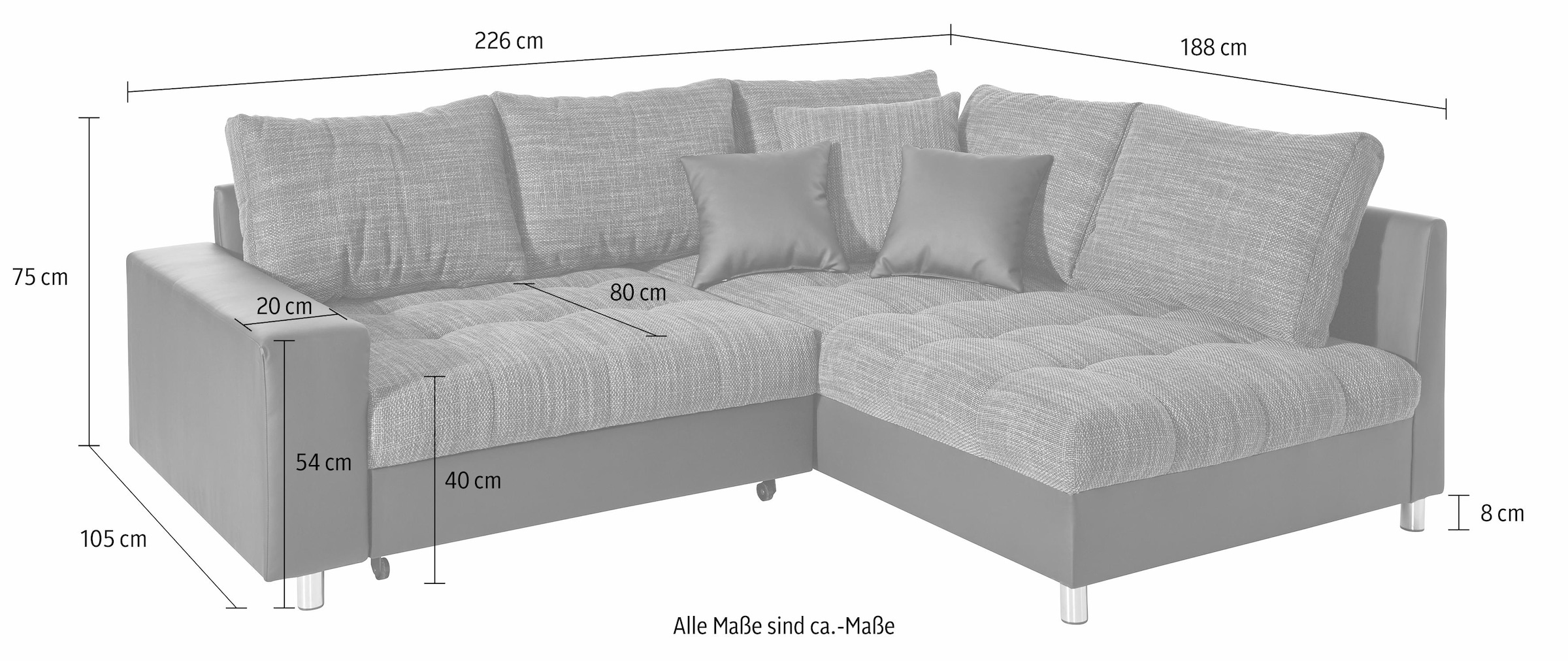 Mr. Couch Ecksofa »Tobi L-Form«, wahlweise mit Kaltschaum (140kg Belastung/Sitz) und Bettfunktion