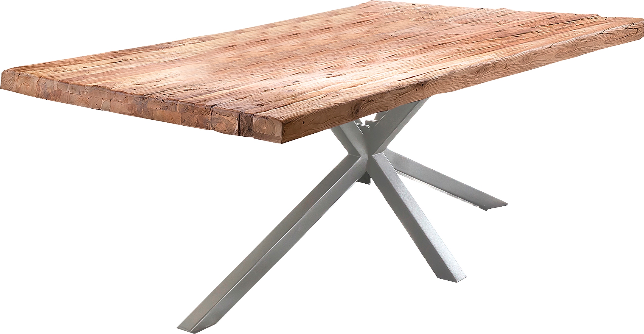 SIT Esstisch "Lourdes aus recyceltem Teakholz mit Metallgestell" 50 mm starke Teakholzplatte & extravagantes Metallgestell