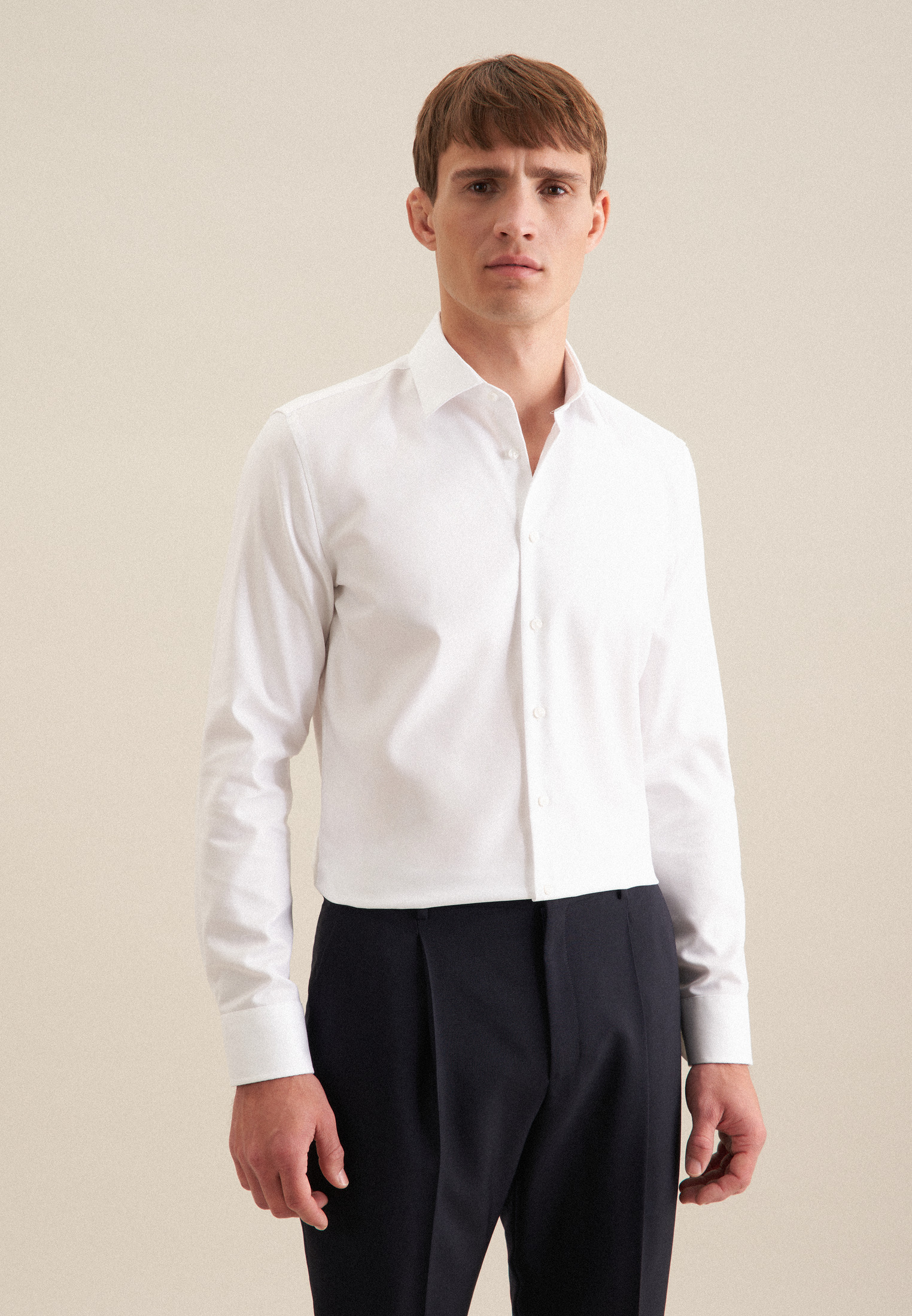 Businesshemd SEIDENSTICKER "Schwarze Rose", Herren, Gr. S (37), normale Ärmellängen, weiß, 100% Baumwolle, unifarben, tailored fit, 2-Knopf-Manschette, Hemden, Shaped 1/1 Kentkragen Uni