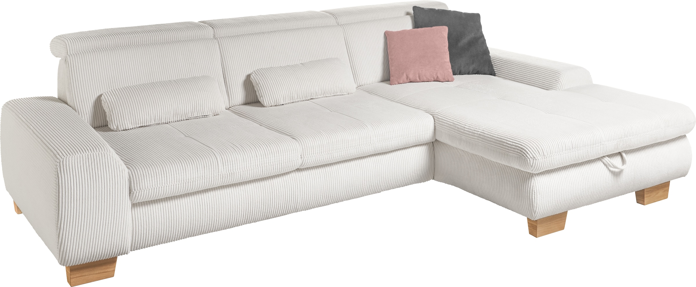 set one by Musterring Ecksofa »SO 3400 Sitzhöhe 47cm oder 49cm, Sitztiefe verstellbar, B/T: 307/195cm« whlw. mit Funktion, Kaltschaum, in Cord, silver, Sitzhöhe 47