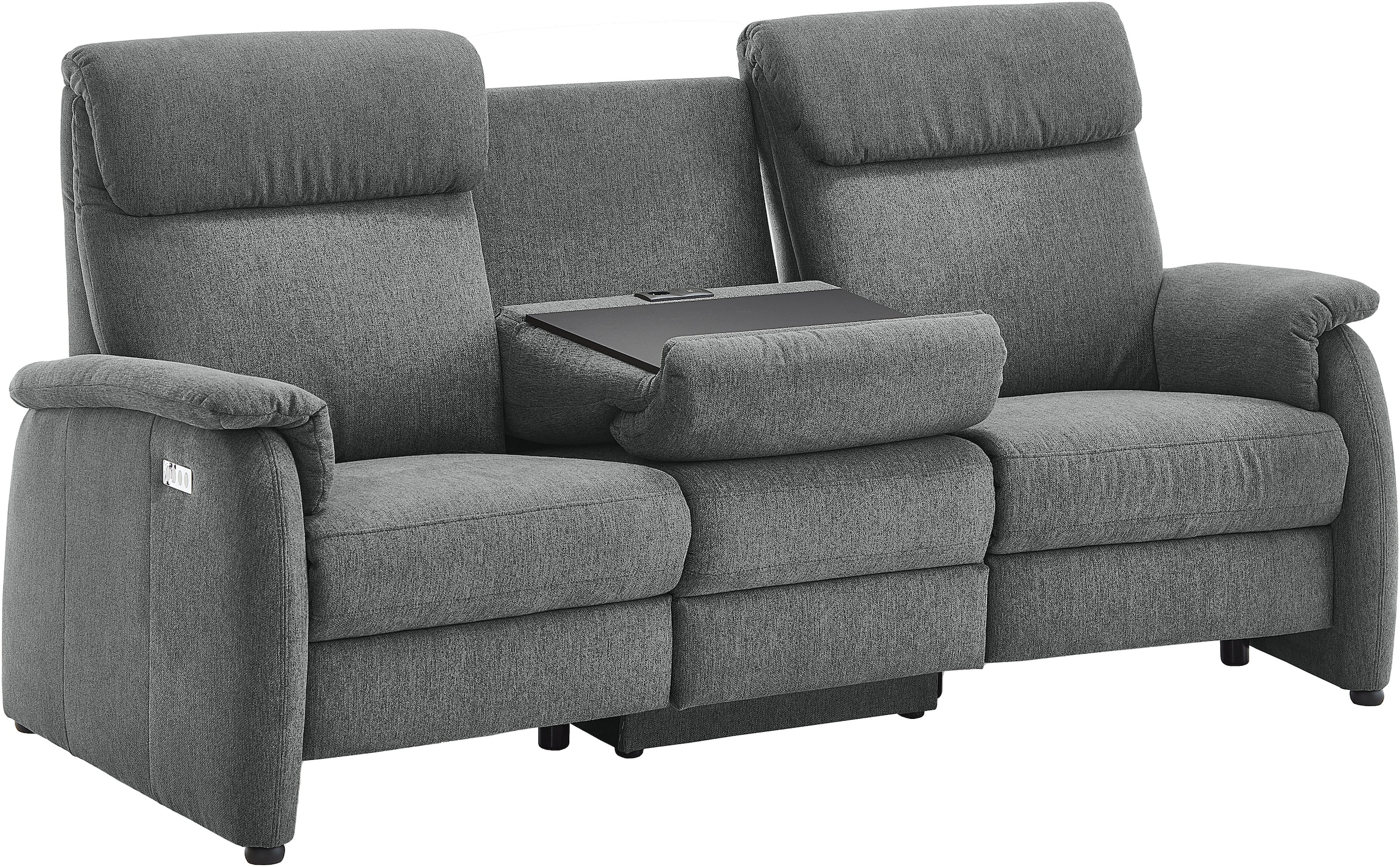 Home affaire Polstergarnitur »Turin, 2,5- & 3-Sitzer mit elektrischer Relaxfunktion« Set, 3-Sitzer mit Tischelement inkl. USB-Ladestation & Steckdose, 4 tlg. tlg. inkl. Tisch, USB & Steckdose, Federkern & pflegeleichtem Bezug