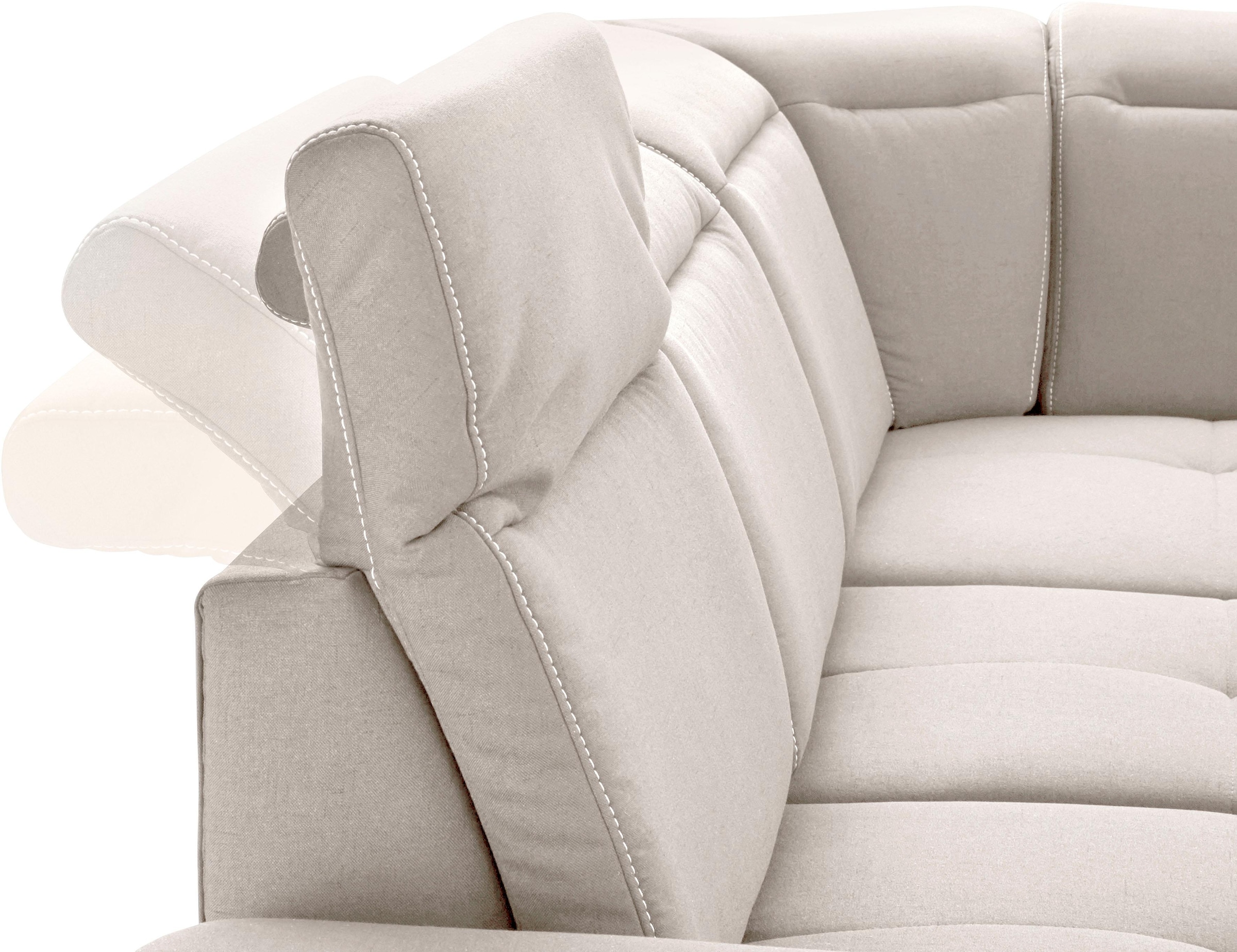 Places of Style Ecksofa »Cornwall L-Form«, incl. Sitztiefenverstellung, mit Bettfunktion und Kopfteilverstellung
