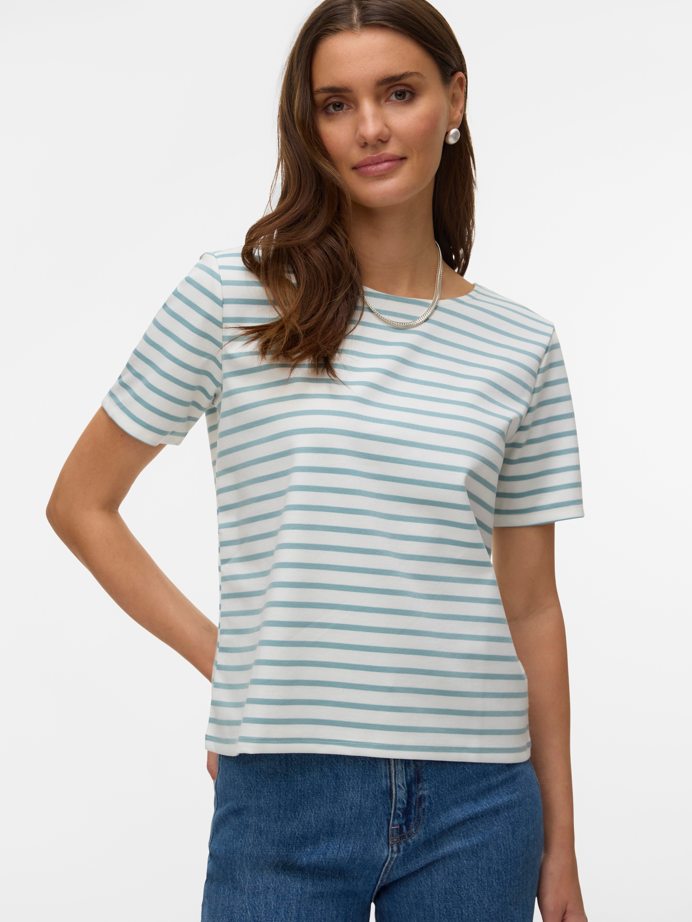 Vero Moda Rundhalsshirt »VMABBY SS ZIP TOP JRS NOOS« Materialmix, regular fit
