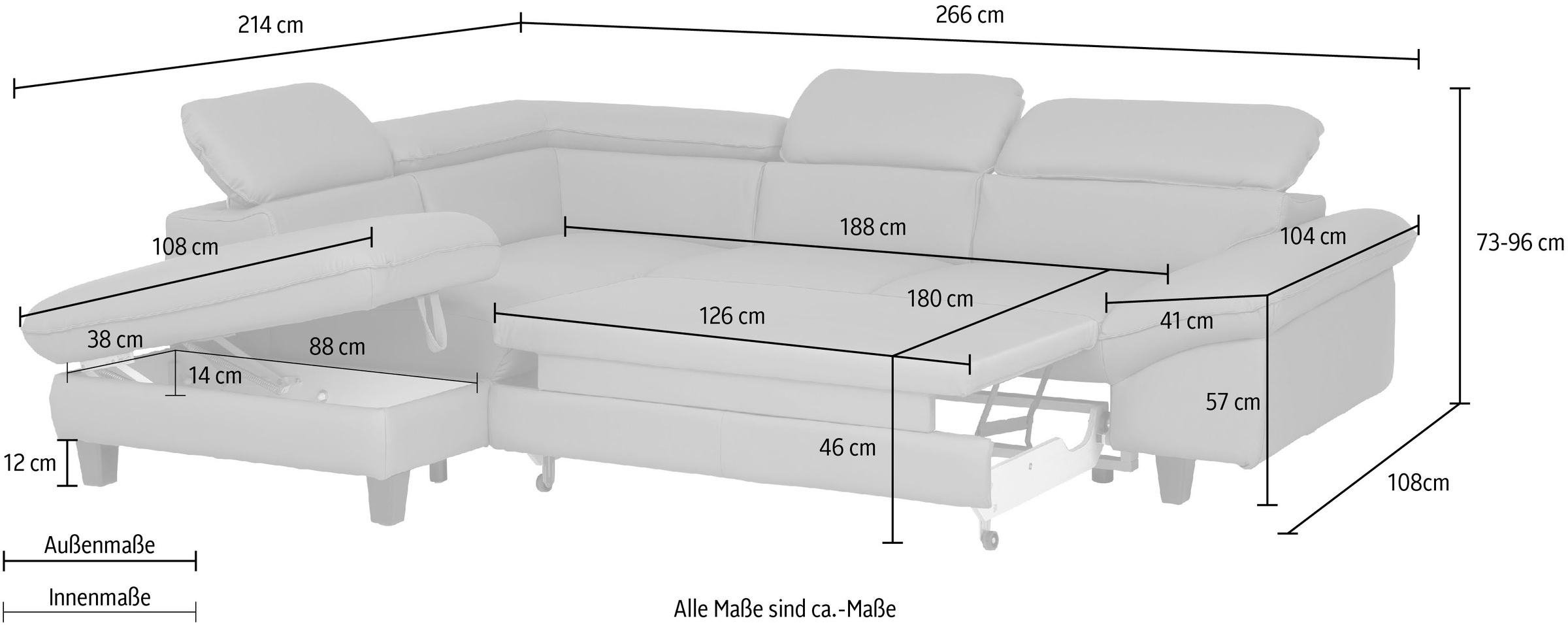 Home affaire Ecksofa »Pilot L-Form«, mit Kopfteilverstellung, optional Bettfunktion und Bettkasten