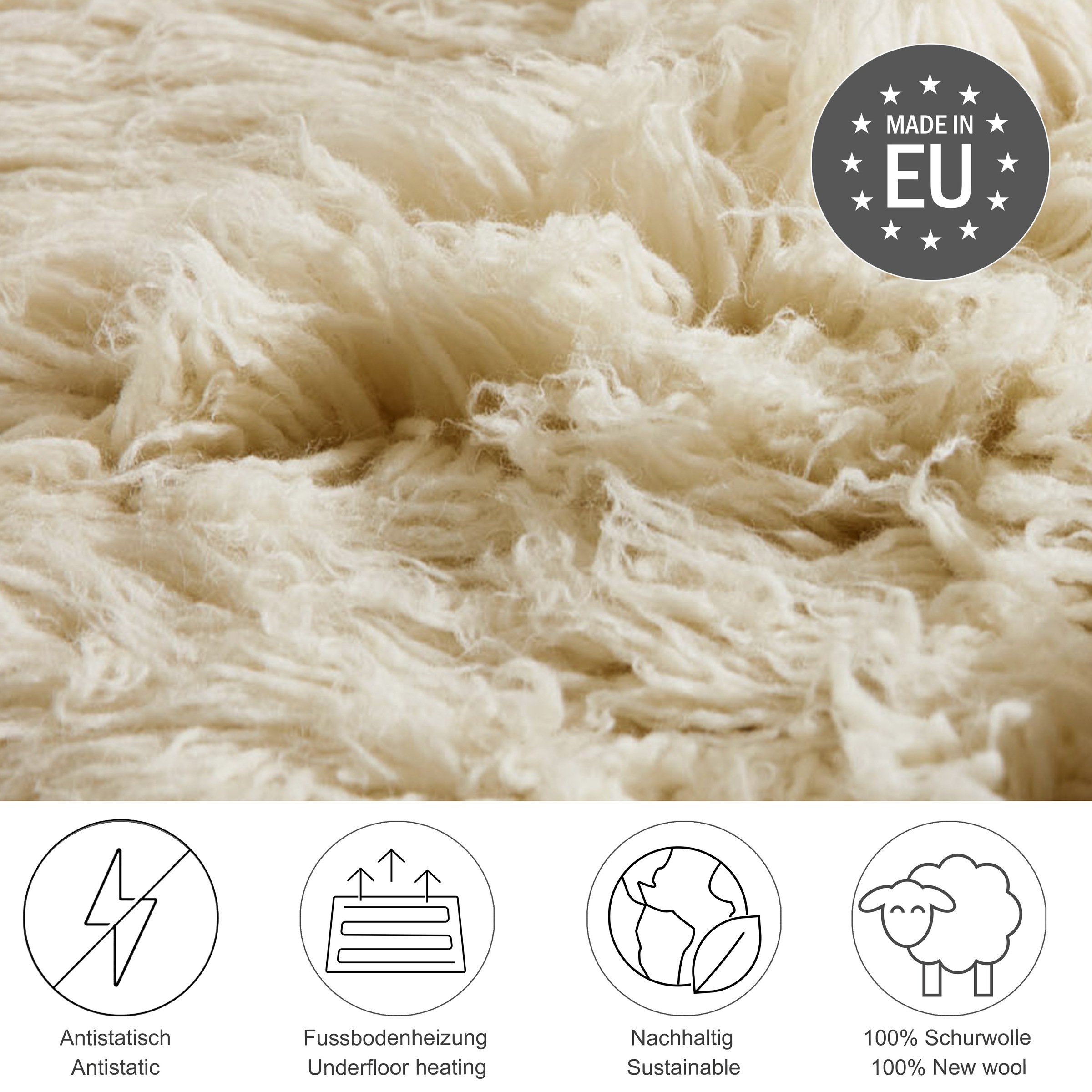 Thumbnail - THEKO Wollteppich "Flokos 2" rund 70 mm Höhe original griechischer Flokati, Hochflor, Uni Farben, reine Wolle